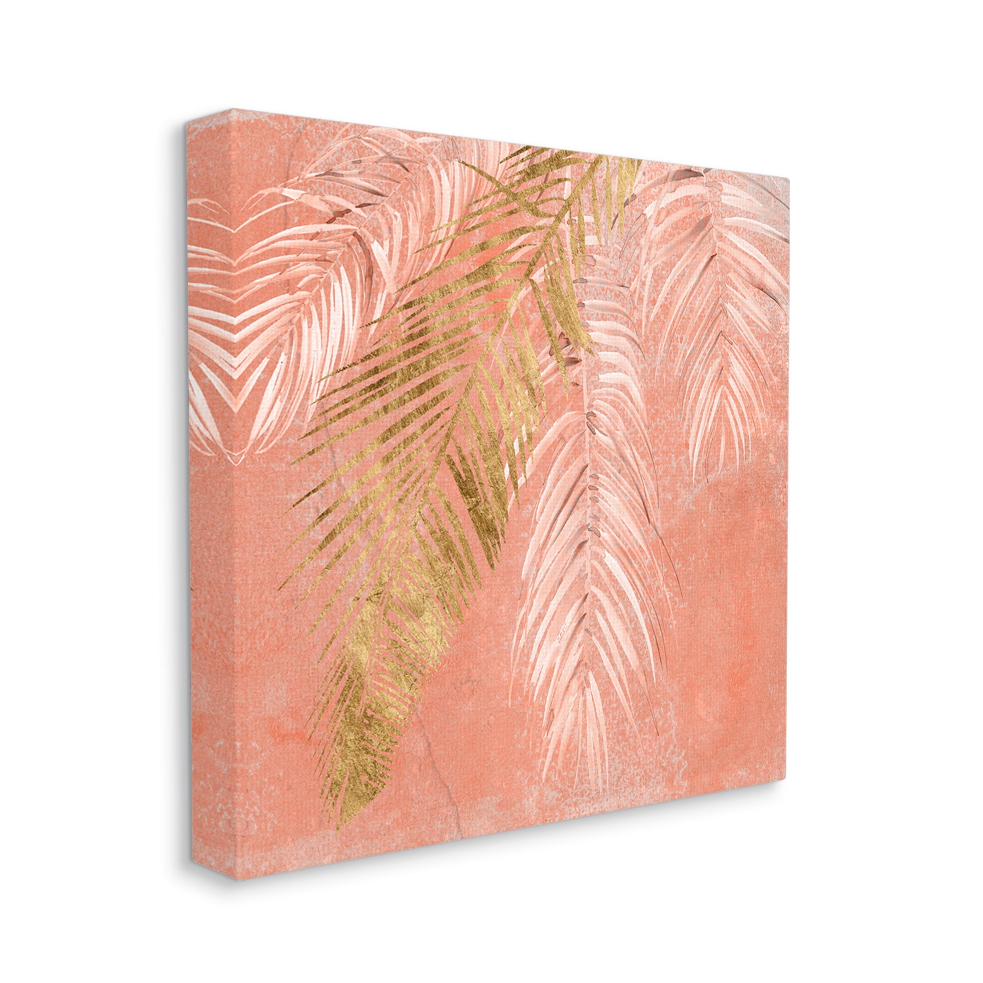 Stupell Industries Pink Palm Fronds Distressed Tropical Plant Still Life Landscape Painting Gallery Wrapped Canvas Print Wall Art, 30 x 30