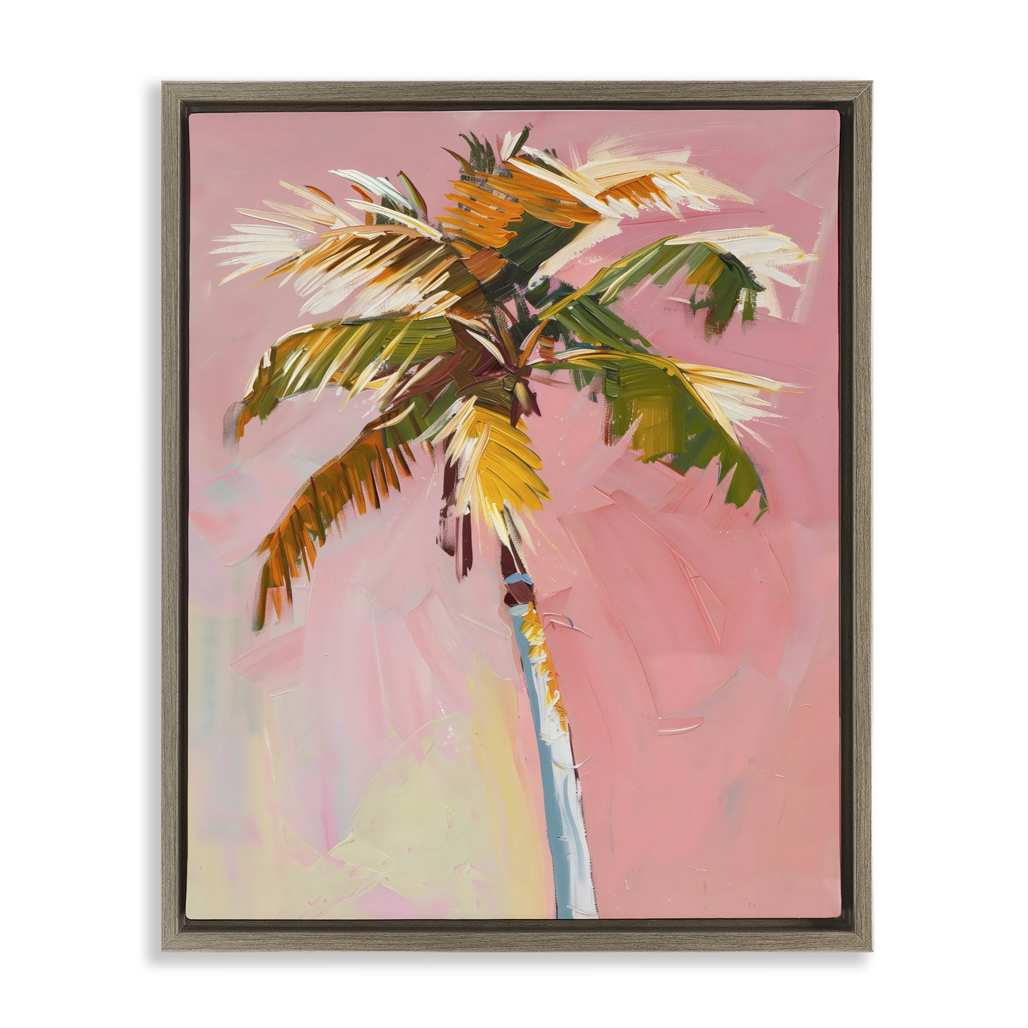 Stupell Industries Pink Palm Summer Oasis Brown Framed Floater Canvas Wall Art, design by The Prints Vibe