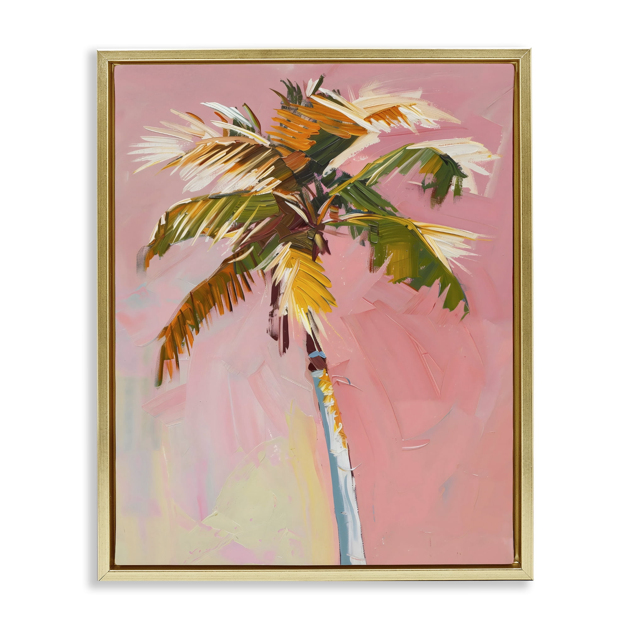 Stupell Industries Pink Palm Summer Oasis Gold Framed Floater Canvas Wall Art, design by The Prints Vibe