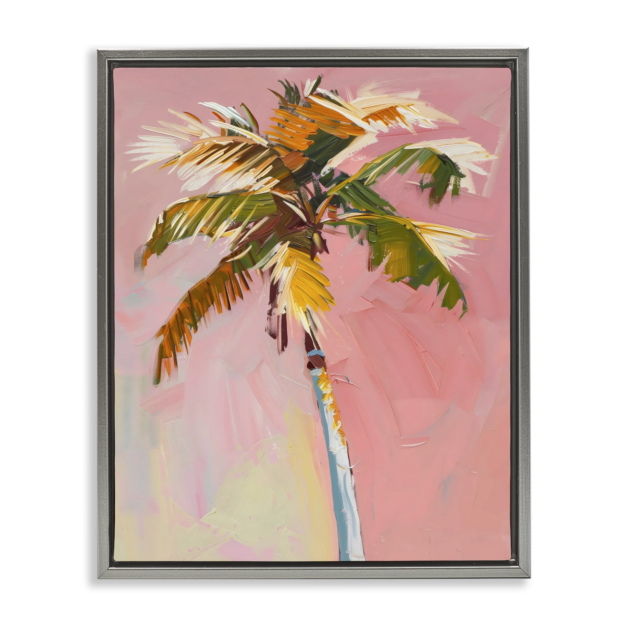 Stupell Industries Pink Palm Summer Oasis Gray Framed Floater Canvas Wall Art, design by The Prints Vibe