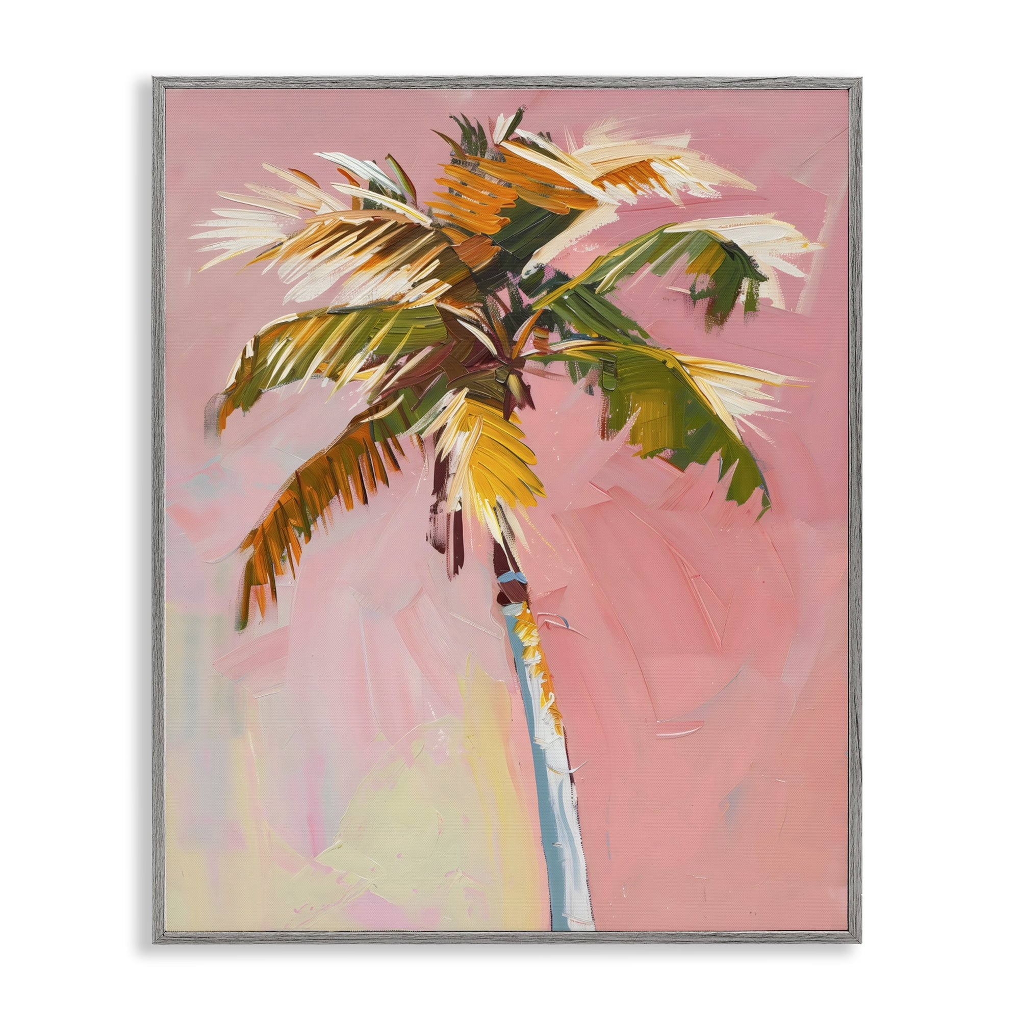 Stupell Industries Pink Palm Summer Oasis Gray Framed Giclee Art, design by The Prints Vibe