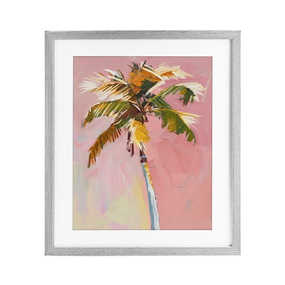 Stupell Industries Contemporary Pink Palm Summer Oasis Gray Framed Print Under Glass, 13 x 16, by The Prints Vibe