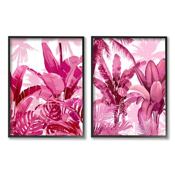 Stupell Industries Pink Palm Tree Leaves Botanical & Floral Painting Black Framed Art Print Wall Art, 24 x 30