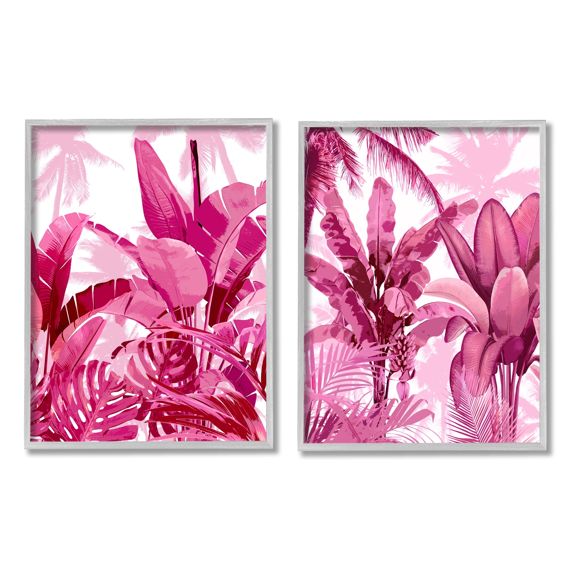 Stupell Industries Pink Palm Tree Leaves Botanical & Floral Painting Gray Framed Art Print Wall Art, 11 x 14