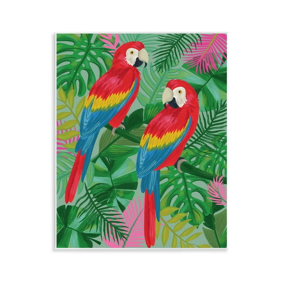 Stupell Industries Pink Paradise Parrots Animals Painting Unframed Art Print Wall Art, 11 x 14