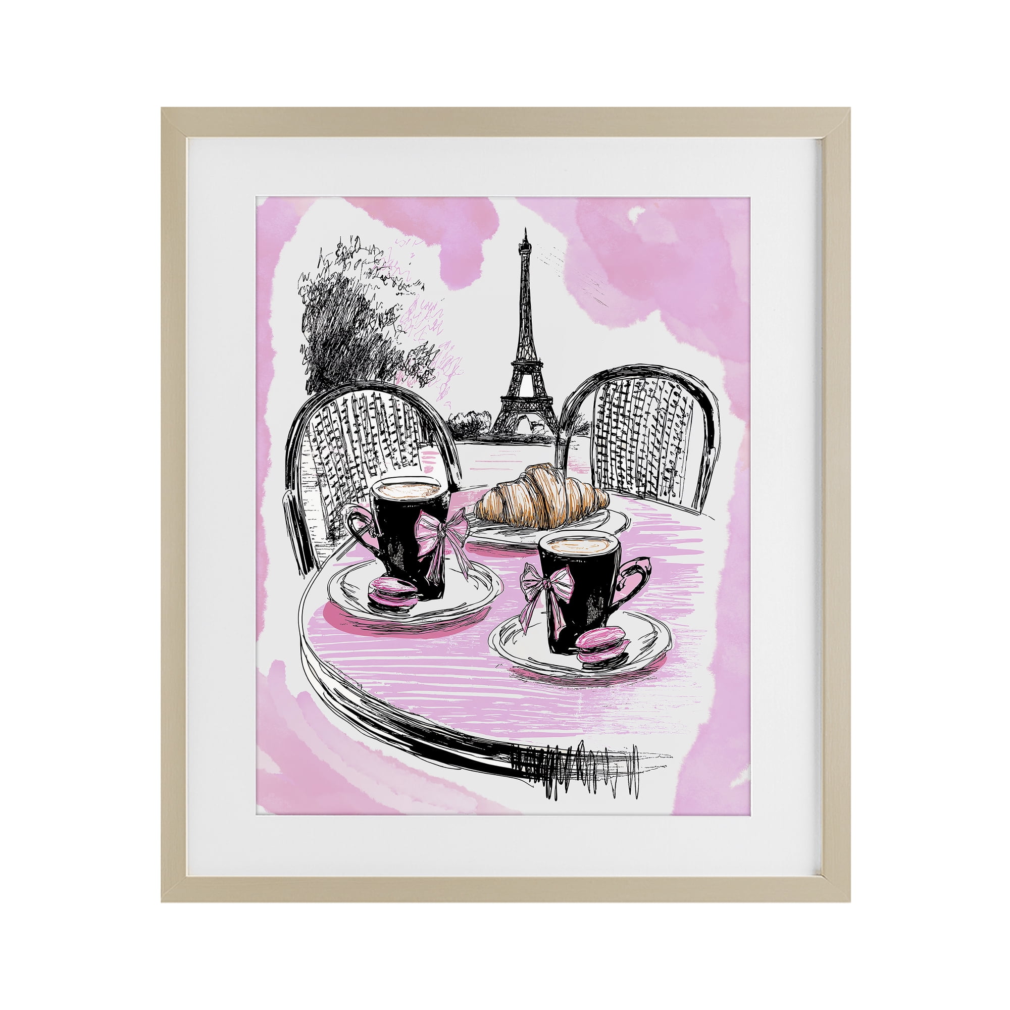 Stupell Industries Pink Parisian Cafe Breakfast Birch Framed Print Under Glass, design by Jess Stempel