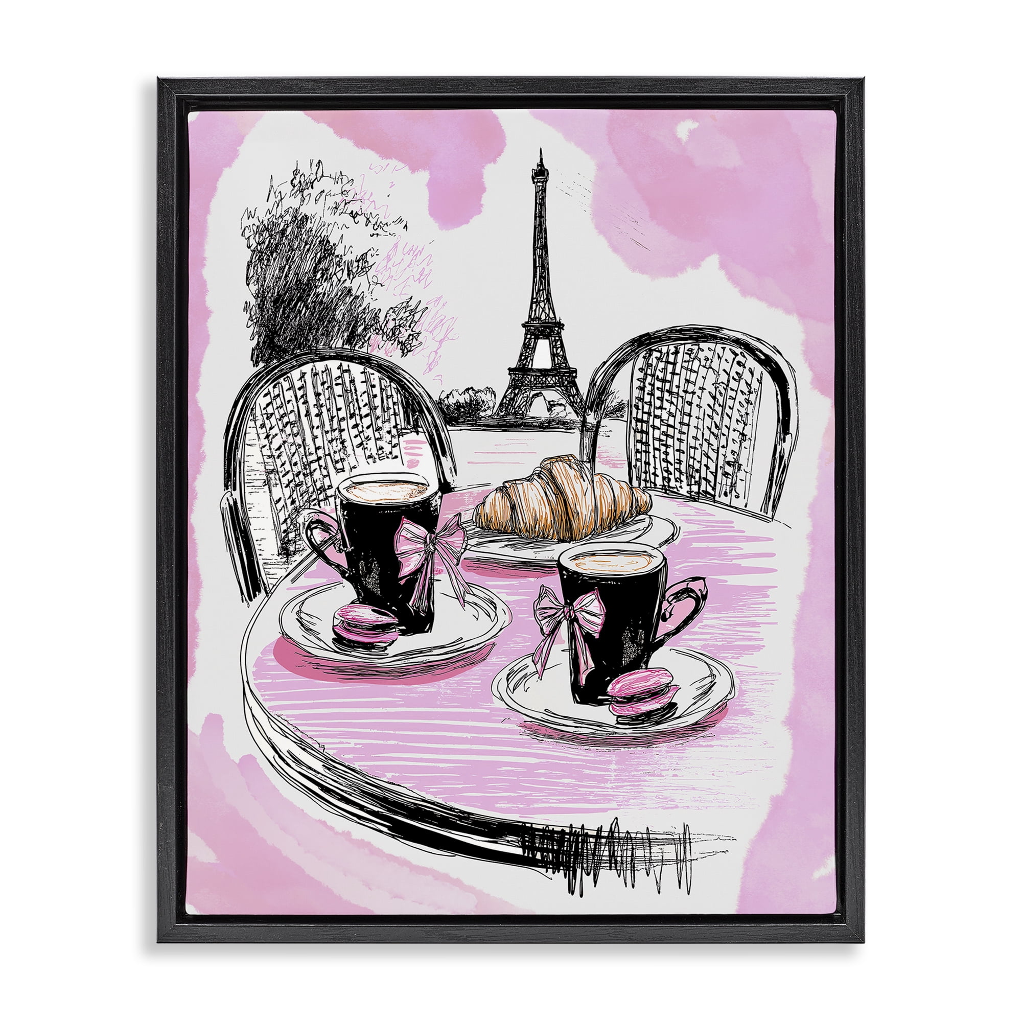 Stupell Industries Pink Parisian Cafe Breakfast Black Framed Floater Canvas Wall Art, design by Jess Stempel