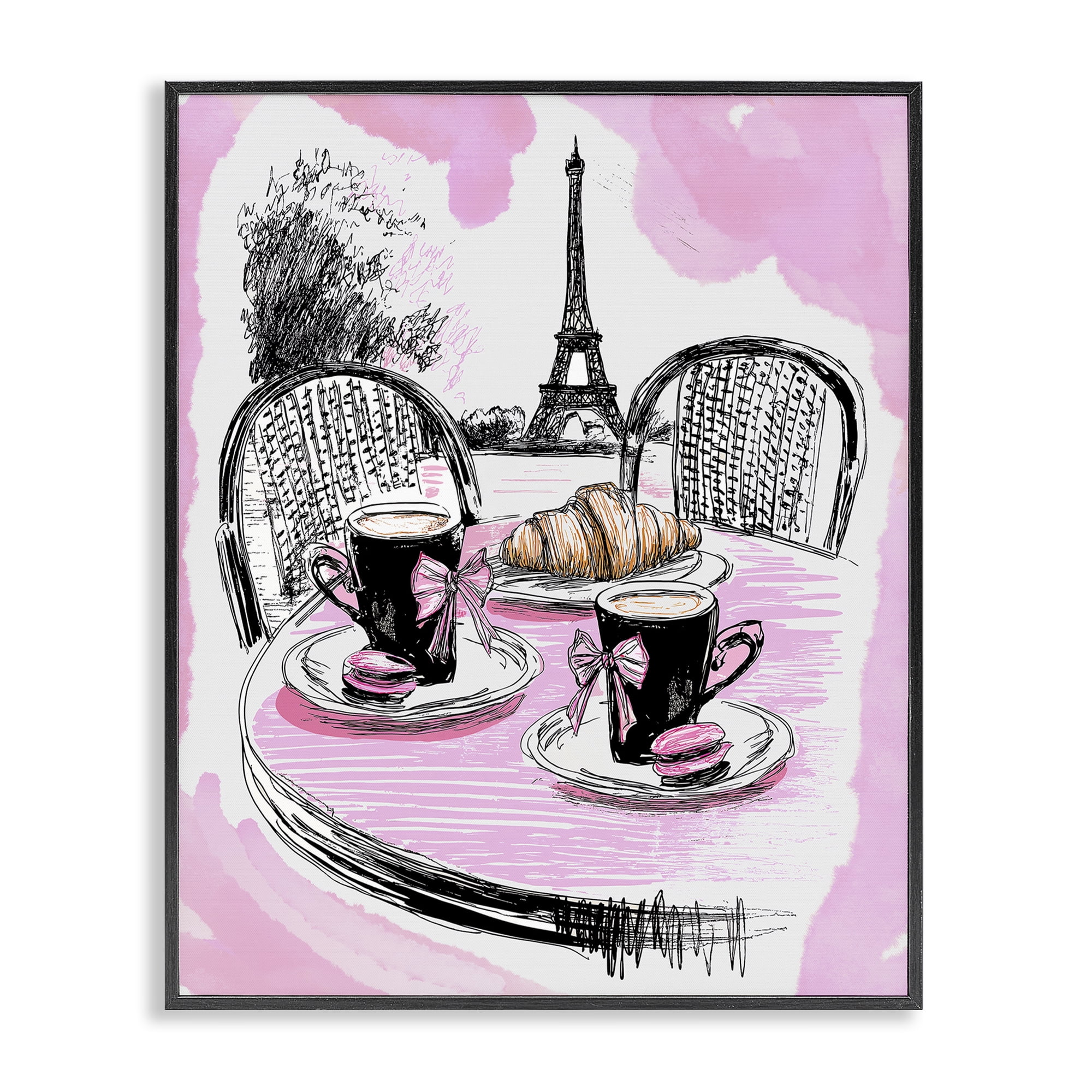 Stupell Industries Pink Parisian Cafe Breakfast Black Framed Giclee Art, design by Jess Stempel