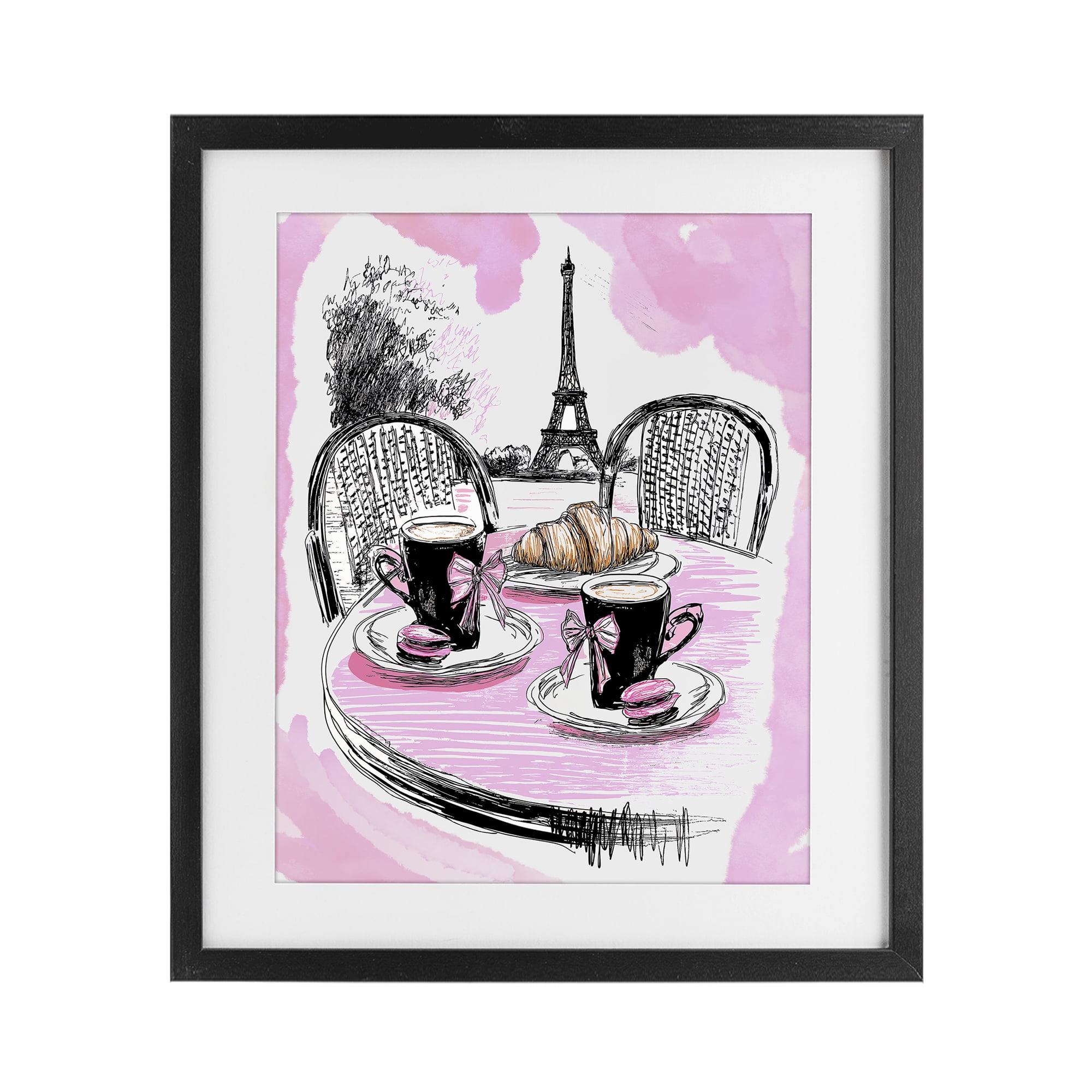 Stupell Industries Pink Parisian Cafe Breakfast Black Framed Print Under Glass, design by Jess Stempel