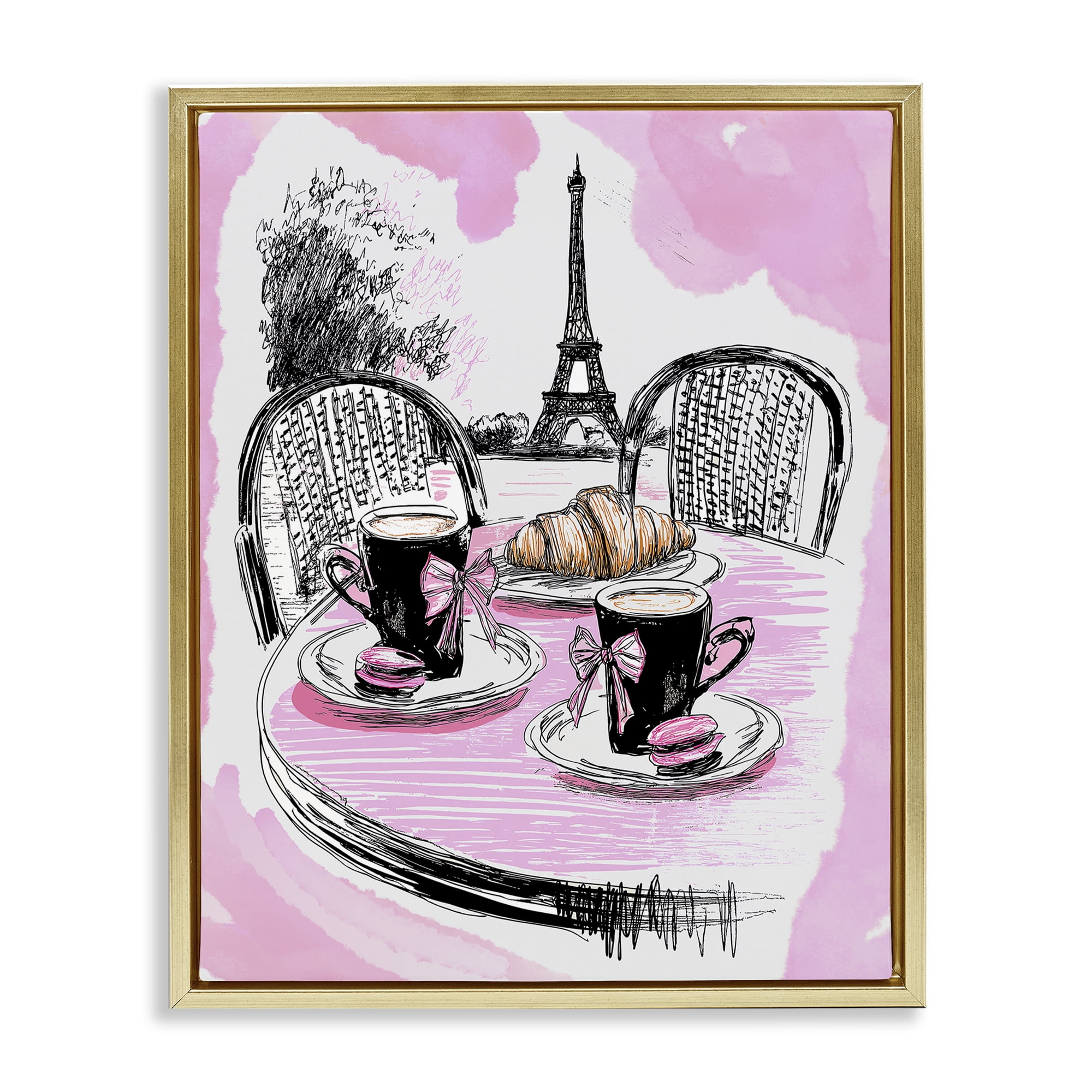 Stupell Industries Pink Parisian Cafe Breakfast Gold Framed Floater Canvas Wall Art, design by Jess Stempel