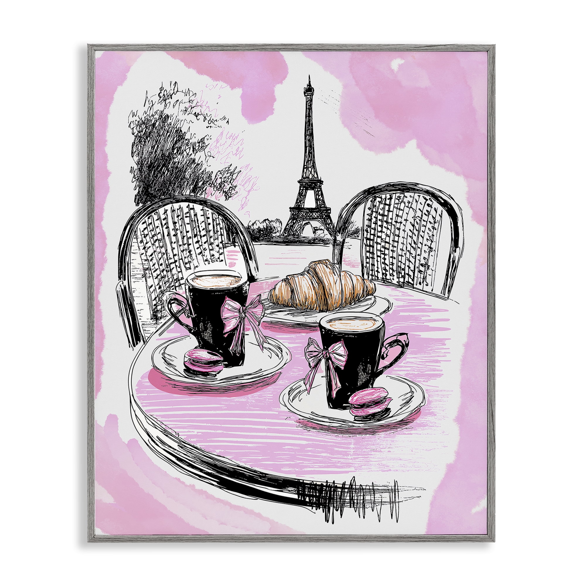 Stupell Industries Pink Parisian Cafe Breakfast Gray Framed Giclee Art, design by Jess Stempel