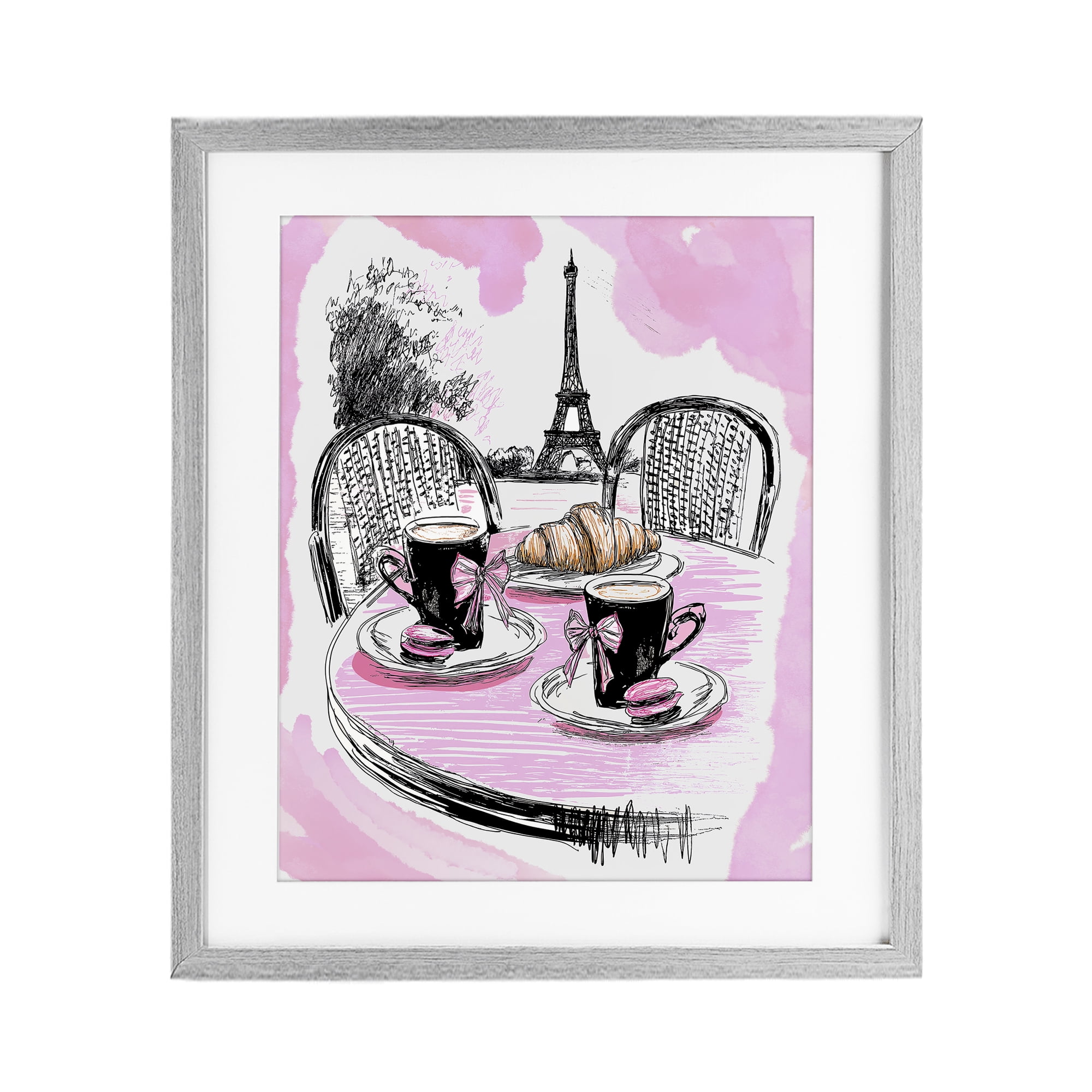 Stupell Industries Pink Parisian Cafe Breakfast Gray Framed Print Under Glass, design by Jess Stempel