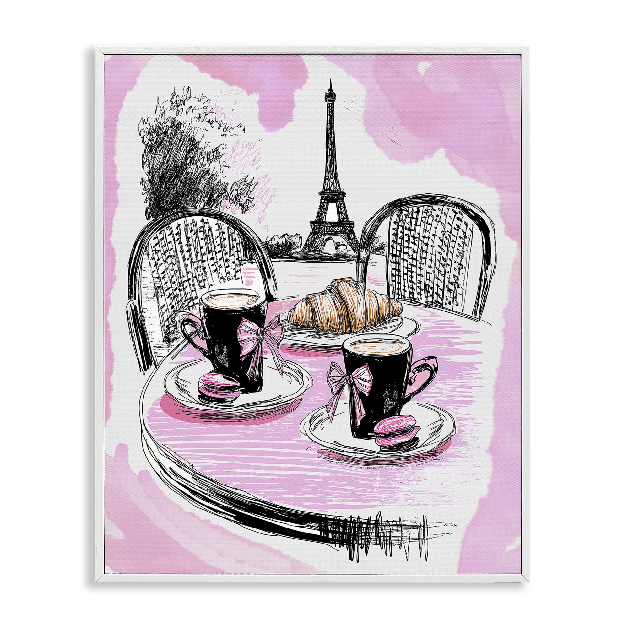 Stupell Industries Pink Parisian Cafe Breakfast White Framed Giclee Art, design by Jess Stempel