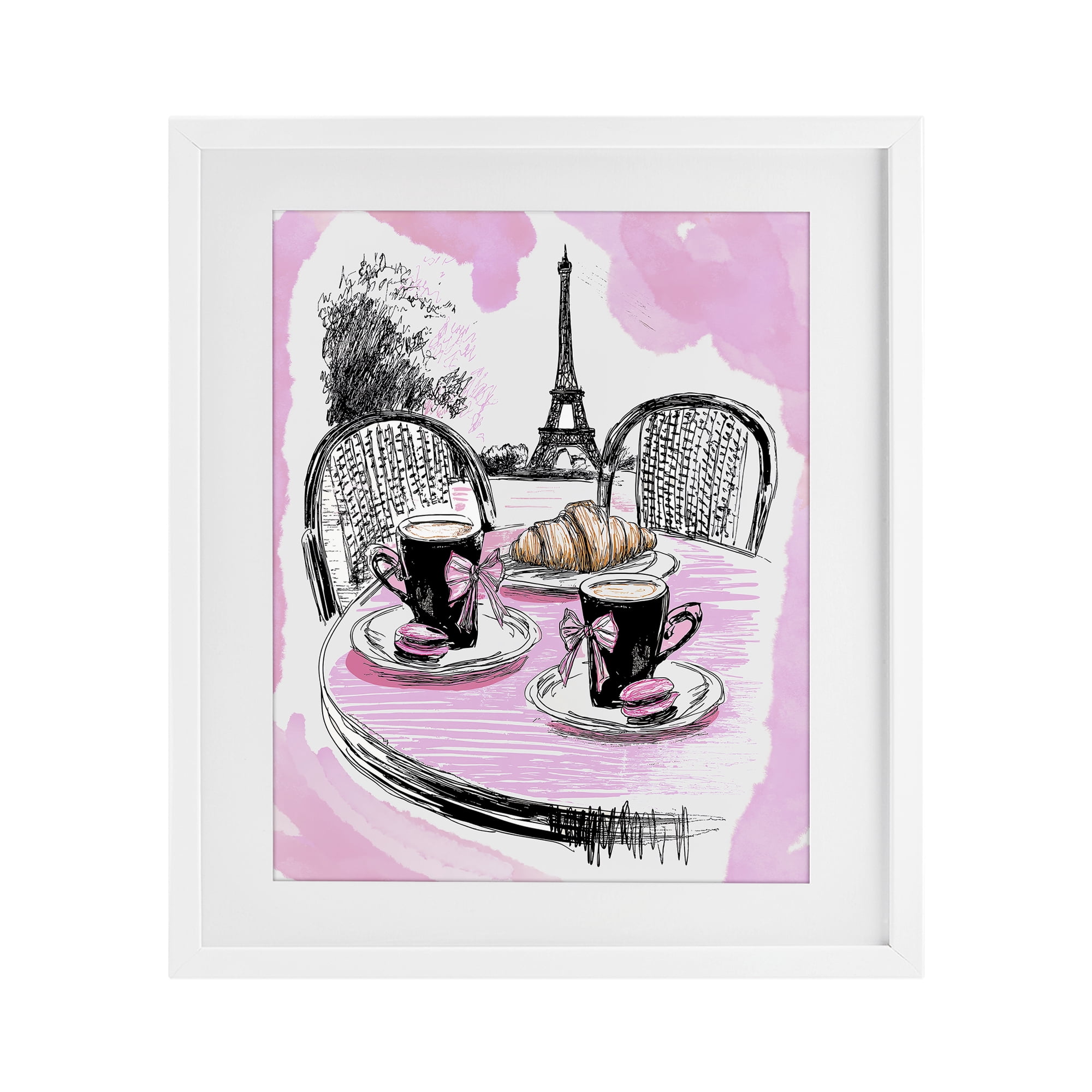 Stupell Industries Pink Parisian Cafe Breakfast White Framed Print Under Glass, design by Jess Stempel