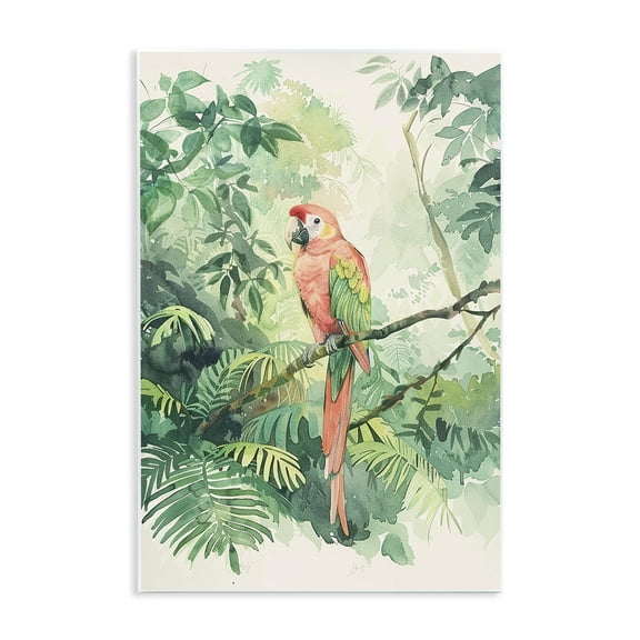 Stupell Industries Pink Parrot in Jungle Animals Painting Unframed Art Print Wall Art, 10 x 15