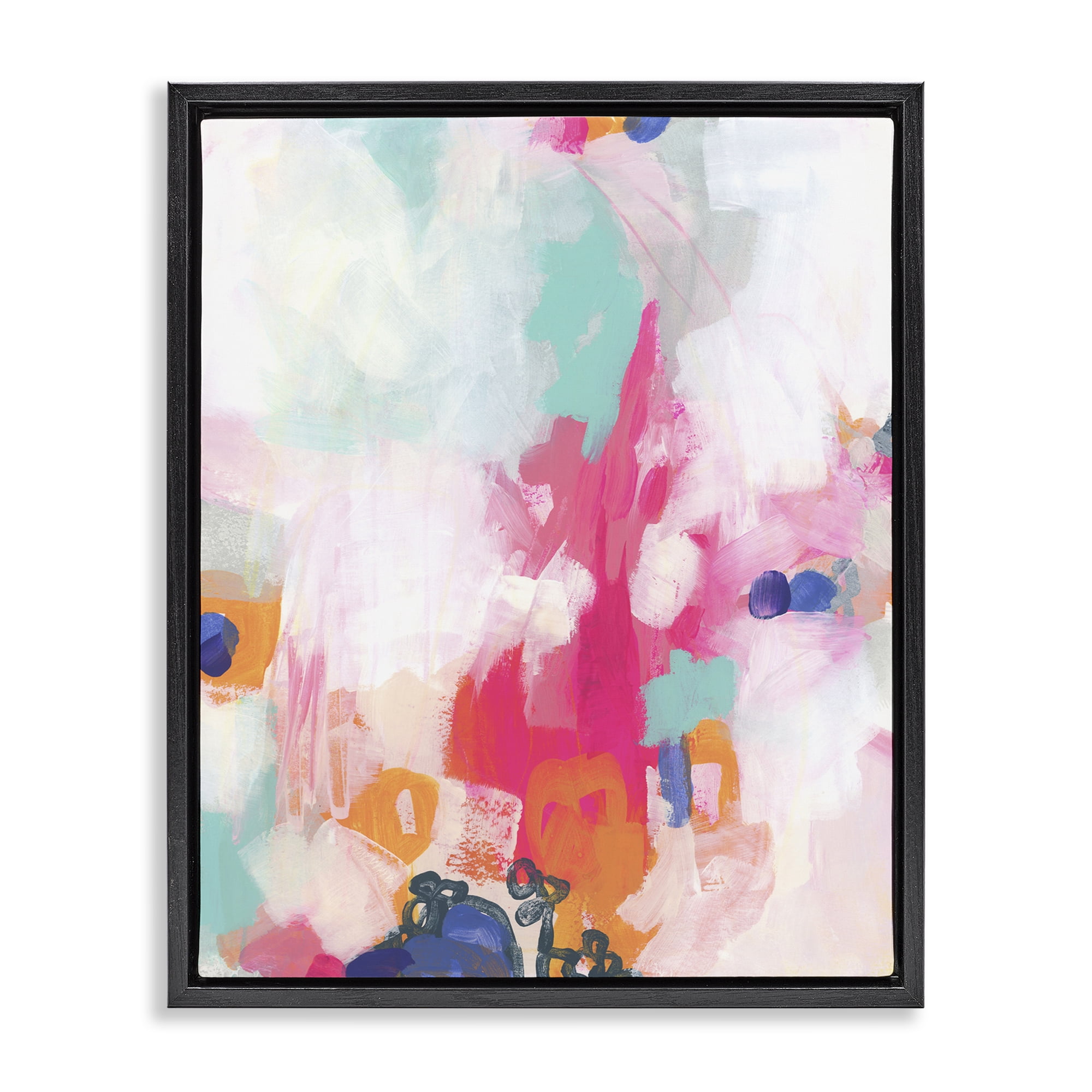 Stupell Industries Pink & Pastel Abstract Abstract Painting Black Floater Framed Canvas Art Print Wall Art, 25 x 31