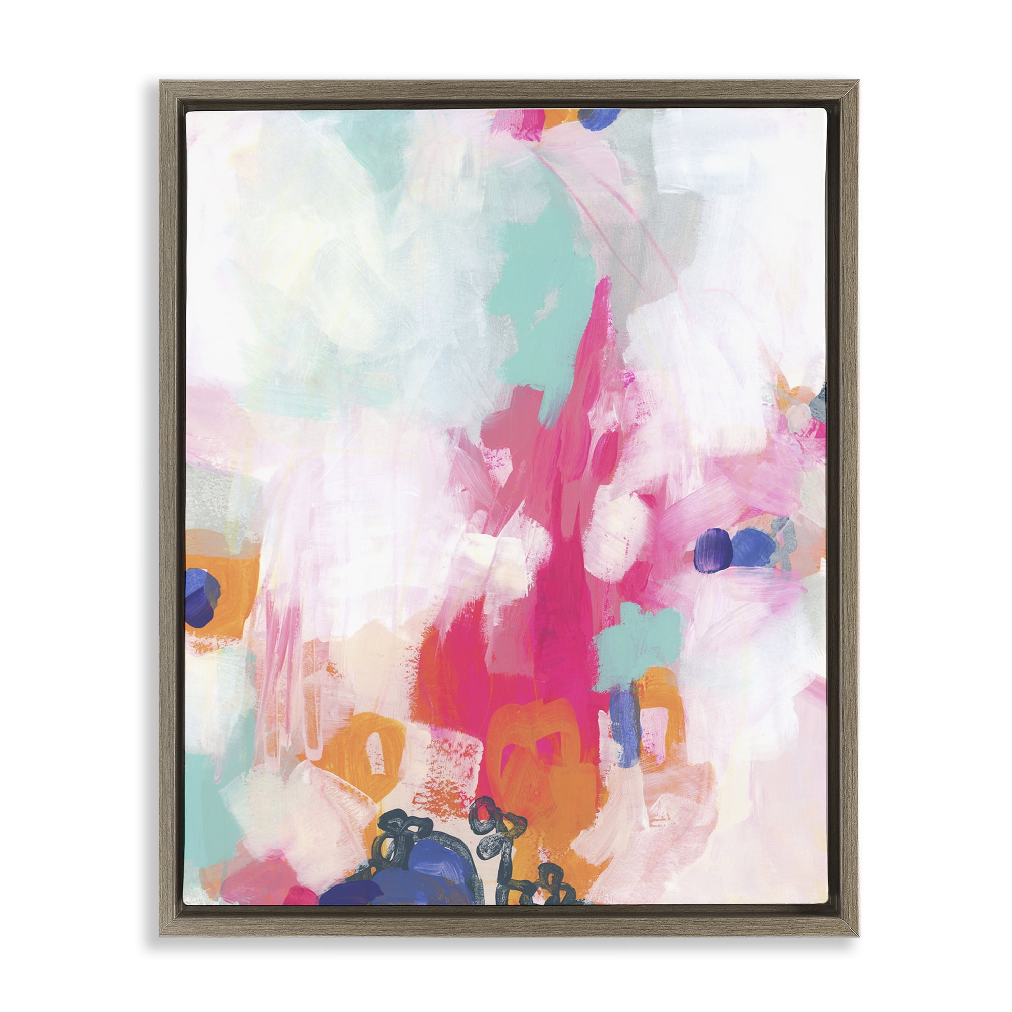 Stupell Industries Pink & Pastel Abstract Abstract Painting Brown Floater Framed Canvas Art Print Wall Art, 25 x 31