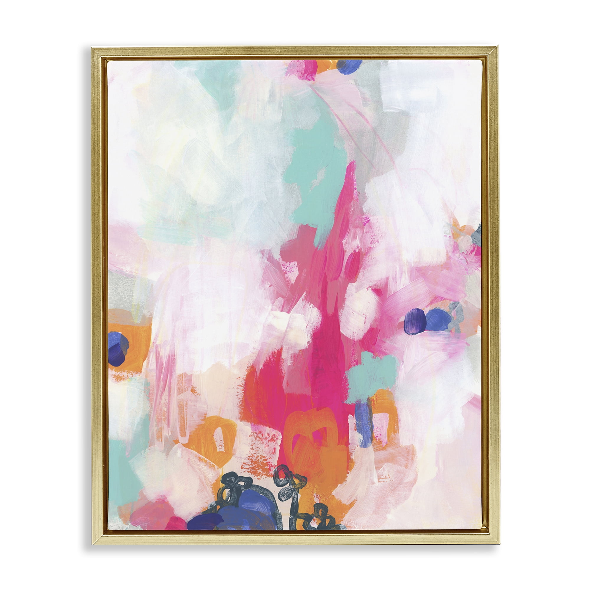 Stupell Industries Pink & Pastel Abstract Abstract Painting Gold Floater Framed Canvas Art Print Wall Art, 25 x 31
