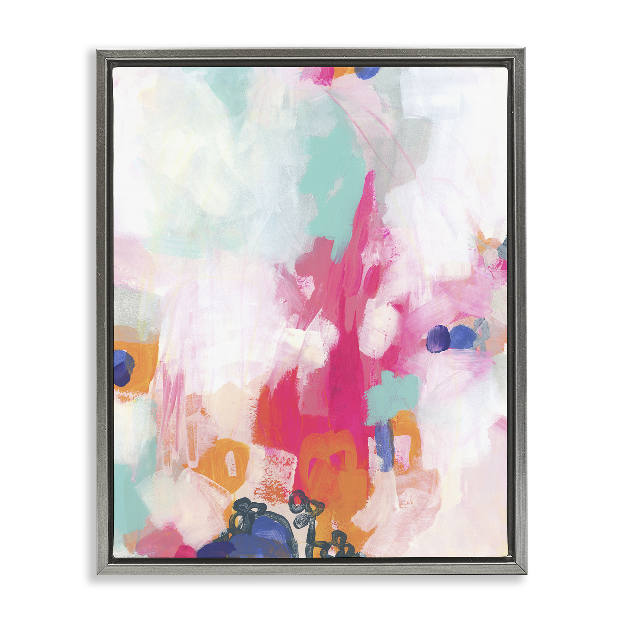 Stupell Industries Pink & Pastel Abstract Abstract Painting Gray Floater Framed Canvas Art Print Wall Art, 25 x 31