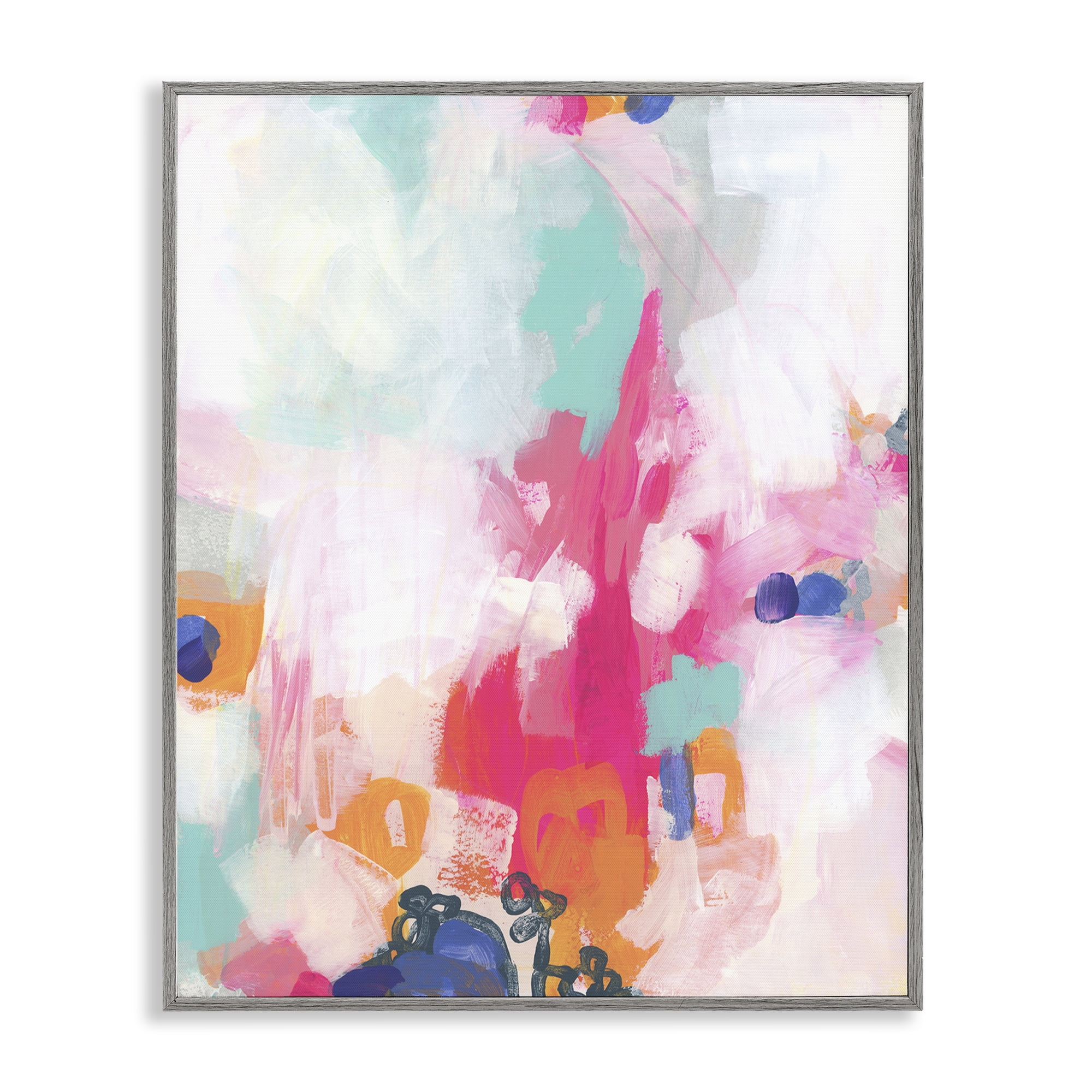 Stupell Industries Pink & Pastel Abstract Abstract Painting Gray Framed Art Print Wall Art, 24 x 30