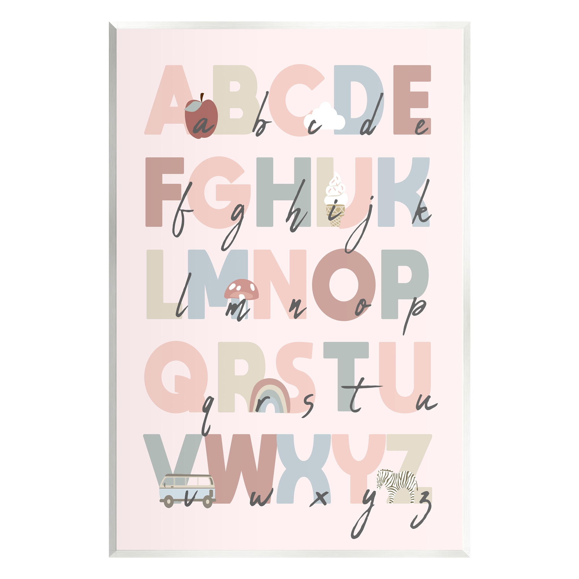 Stupell Industries Pink Pastel Alphabet Chart Botanical & Floral Painting Unframed Art Print Wall Art, 13 x 19