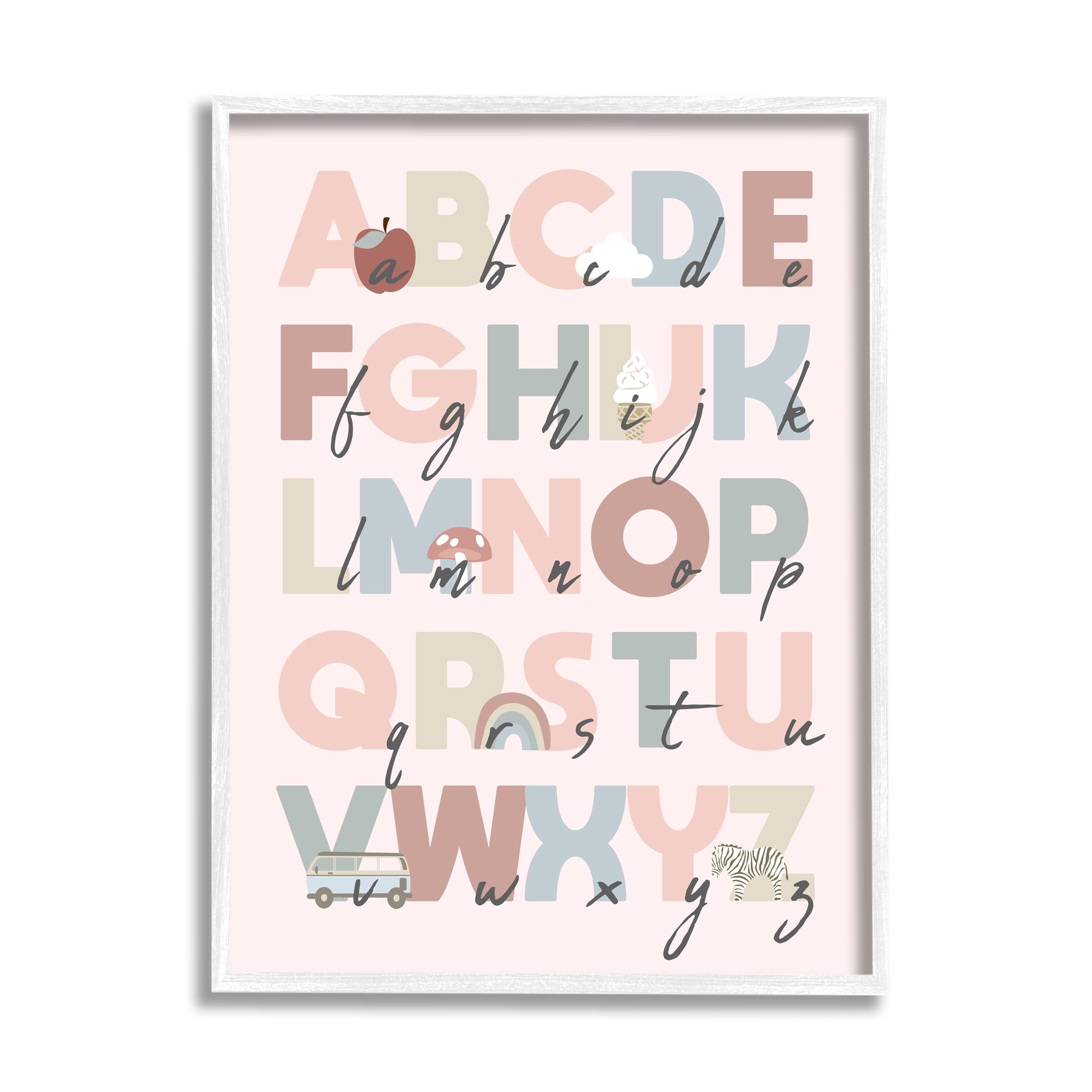 Stupell Industries Pink Pastel Alphabet Chart Botanical & Floral Painting White Framed Art Print Wall Art, 24 x 30