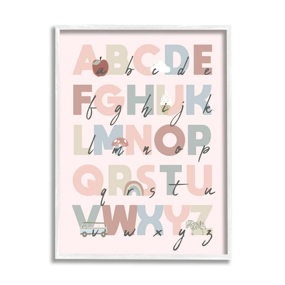 Stupell Industries Pink Pastel Alphabet Chart Botanical & Floral Painting White Framed Art Print Wall Art, 24 x 30