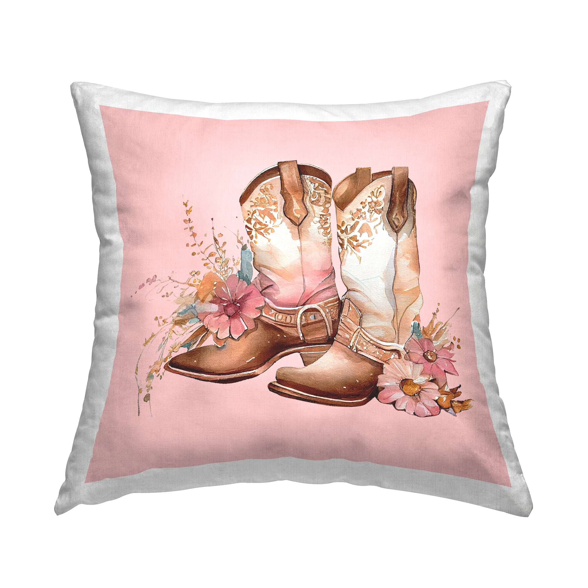 Stupell Industries Pink Pastel Cowgirl Boots Decorative Printed Throw Pillow, 18 x 18