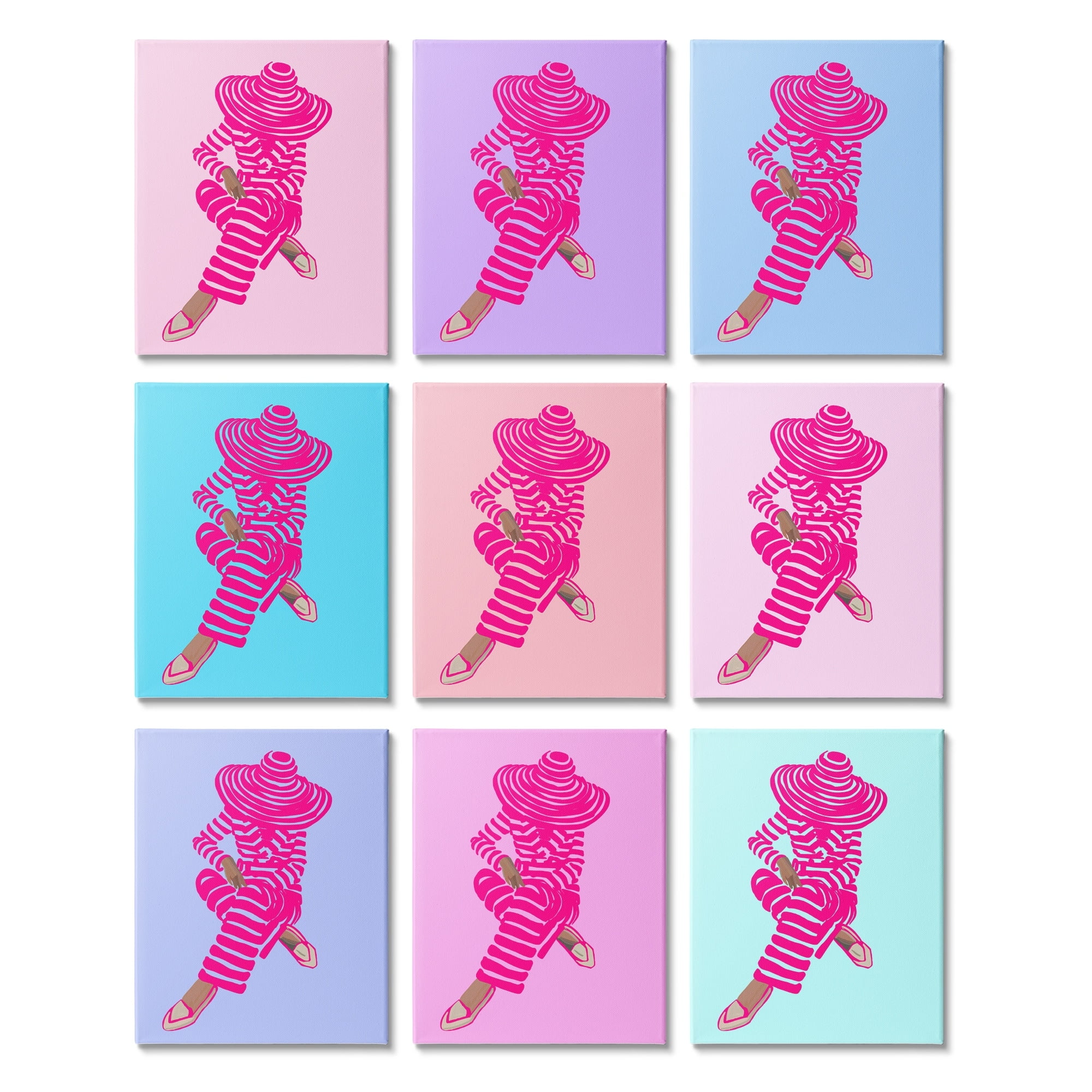 Stupell Industries Pink Pastel Doll Style Fashion Silhouettes Glam Trends Graphic Art Gallery Wrapped Canvas Print Wall Art, Set of 9, Design by Amelia Noyes
