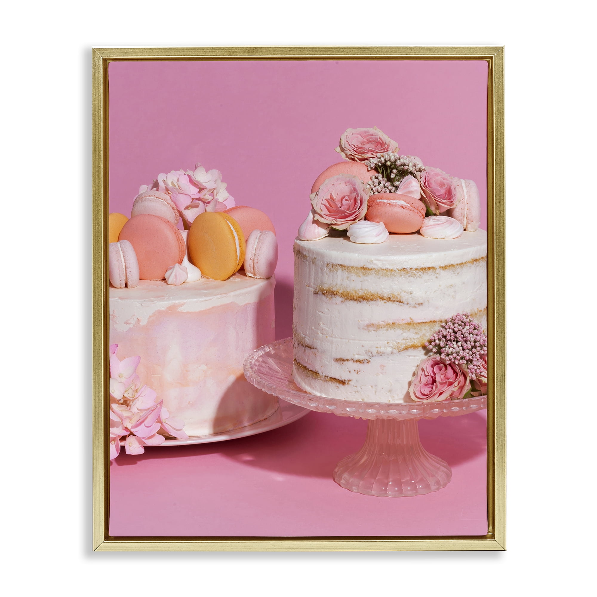 Stupell Industries Pink Pastel Macaroon Cakes Gold Framed Floater Canvas Wall Art, design by LISH Creative