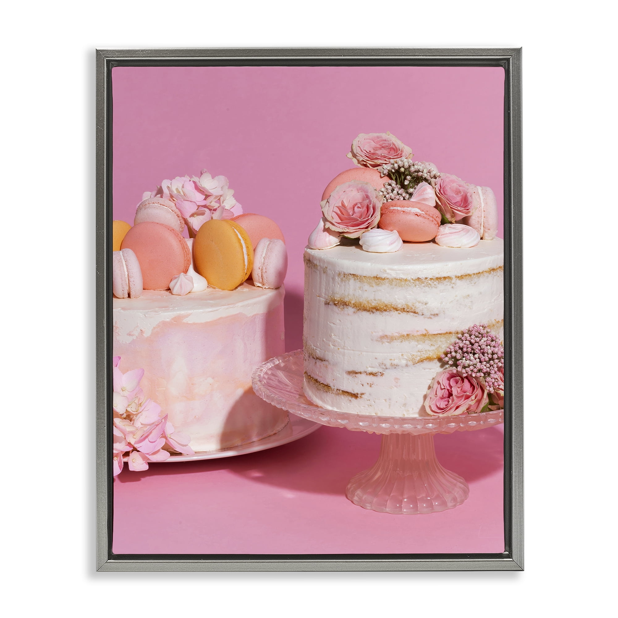 Stupell Industries Pink Pastel Macaroon Cakes Gray Framed Floater Canvas Wall Art, design by LISH Creative
