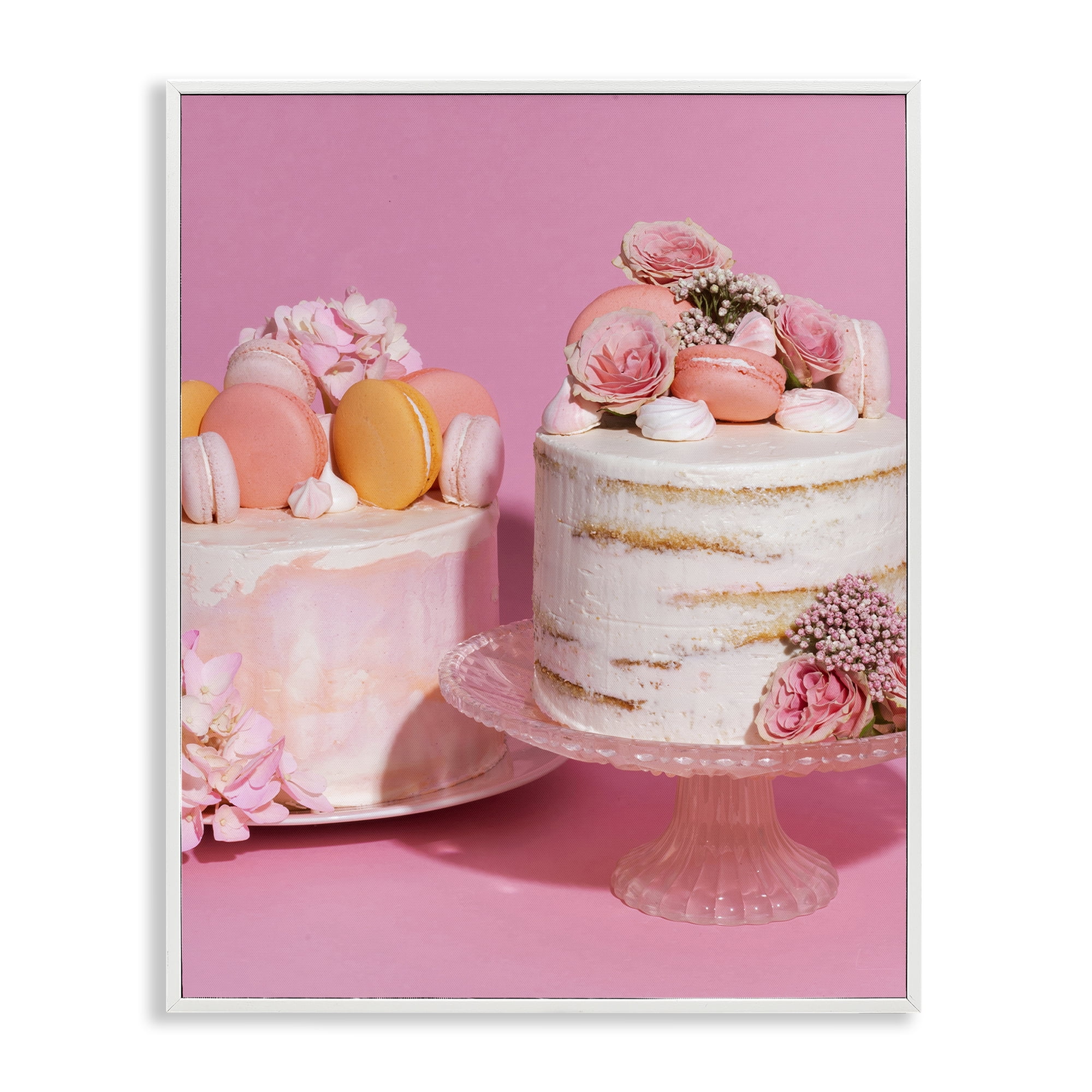 Stupell Industries Pink Pastel Macaroon Cakes White Framed Giclee Art, design by LISH Creative