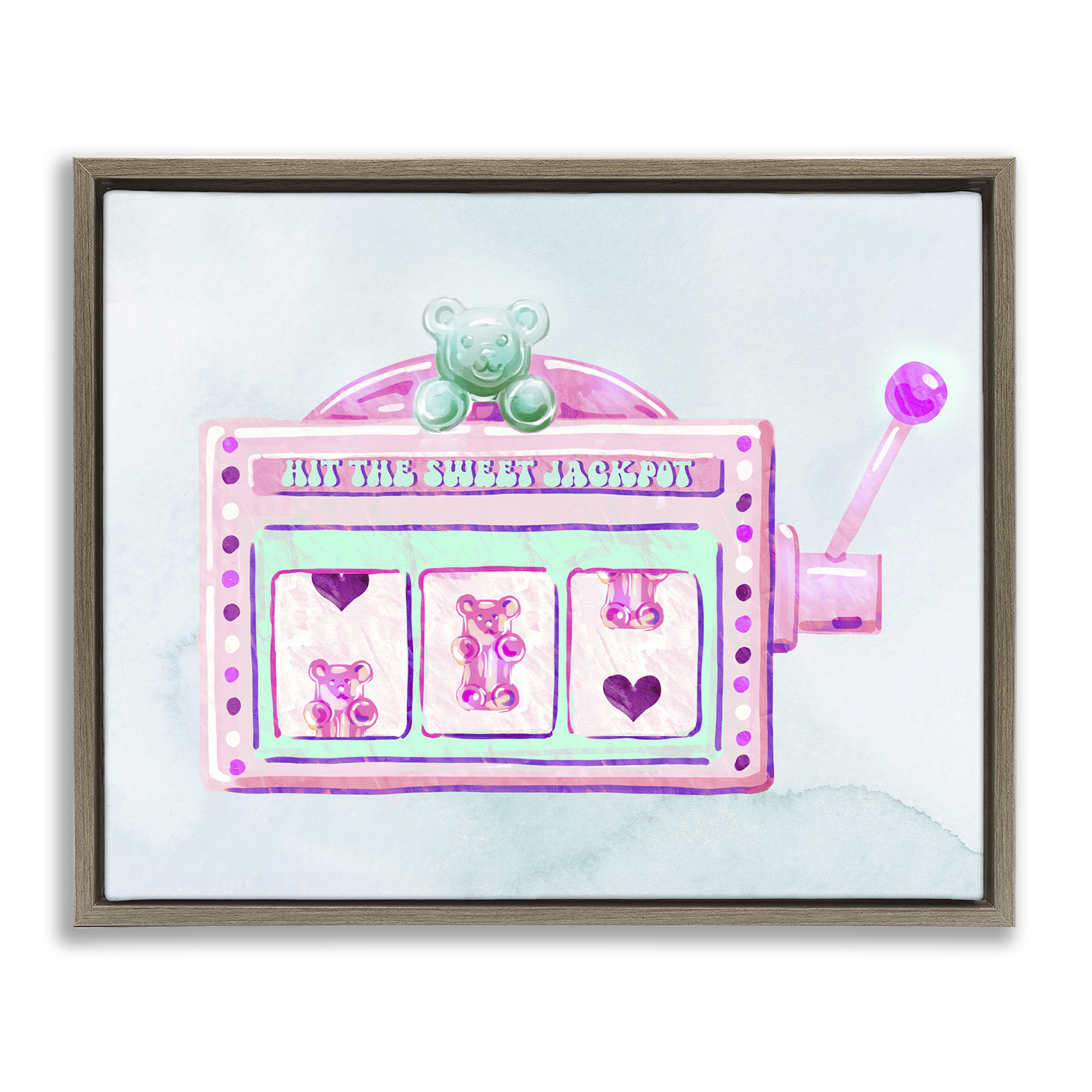 Stupell Industries Pink Pastel Slots Novelty & Humor Painting Brown Floater Framed Canvas Art Print Wall Art, 21 x 17