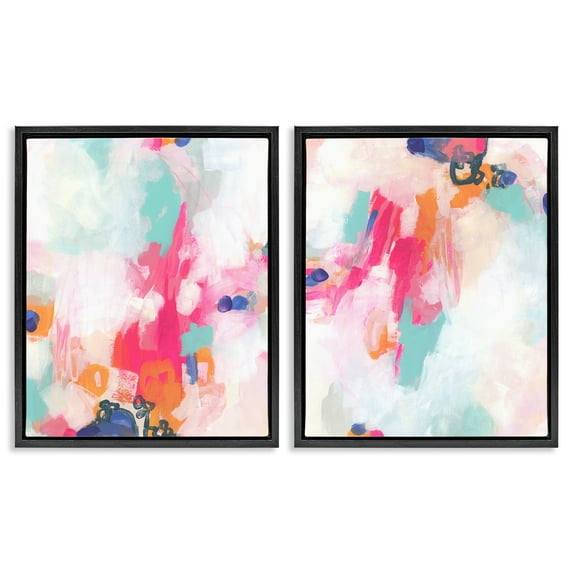 Stupell Industries Pink & Pastel Splotches Abstract Painting Black Floater Framed Canvas Art Print Wall Art, 17 x 21, Set of 2