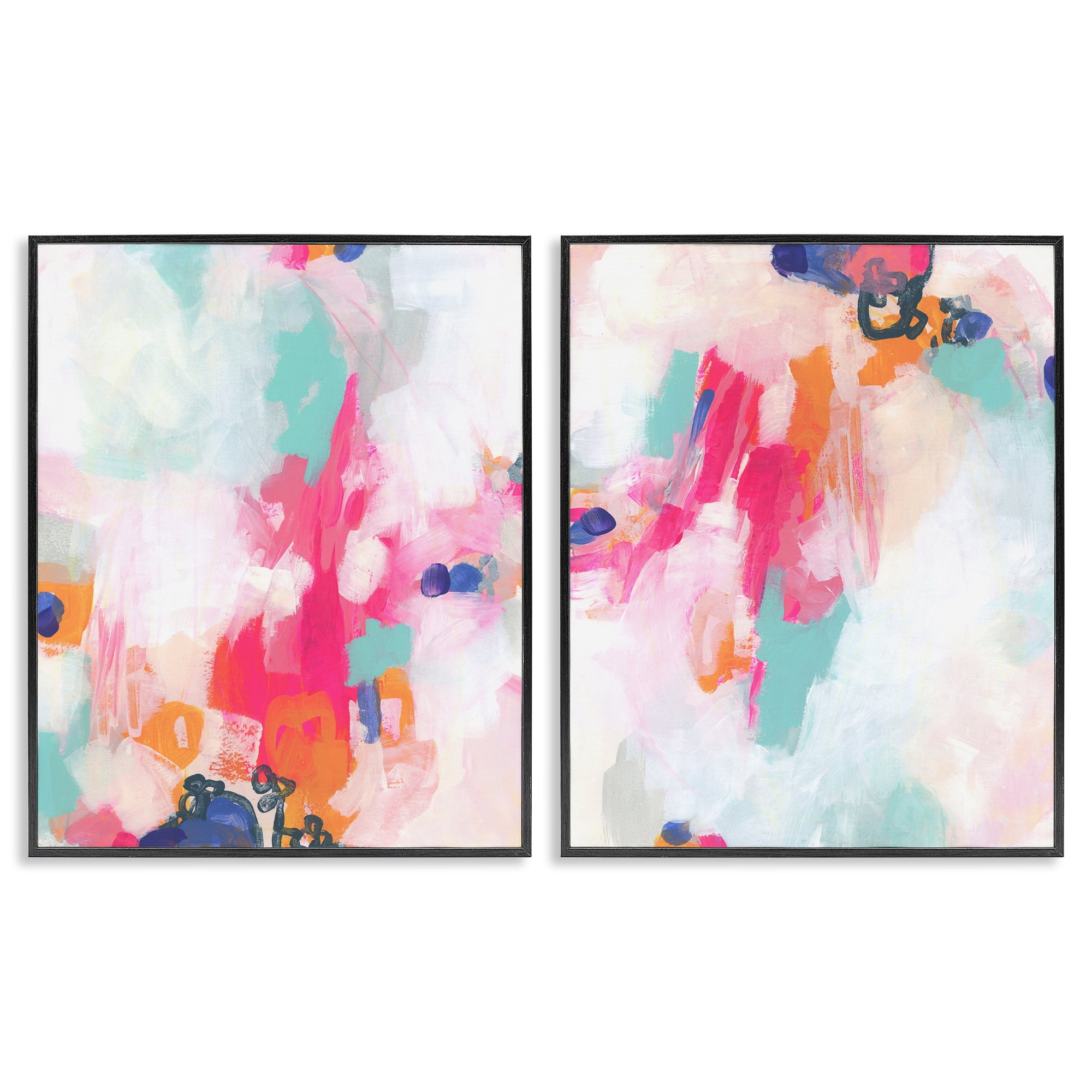 Stupell Industries Pink & Pastel Splotches Abstract Painting Black Framed Art Print Wall Art, 24 x 30, Set of 2