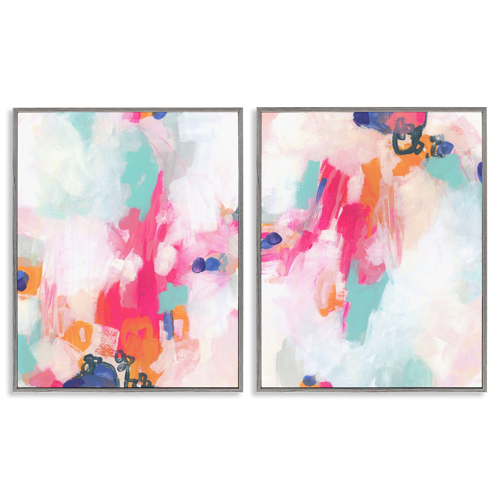 Stupell Industries Pink & Pastel Splotches Abstract Painting Gray Framed Art Print Wall Art, 24 x 30, Set of 2