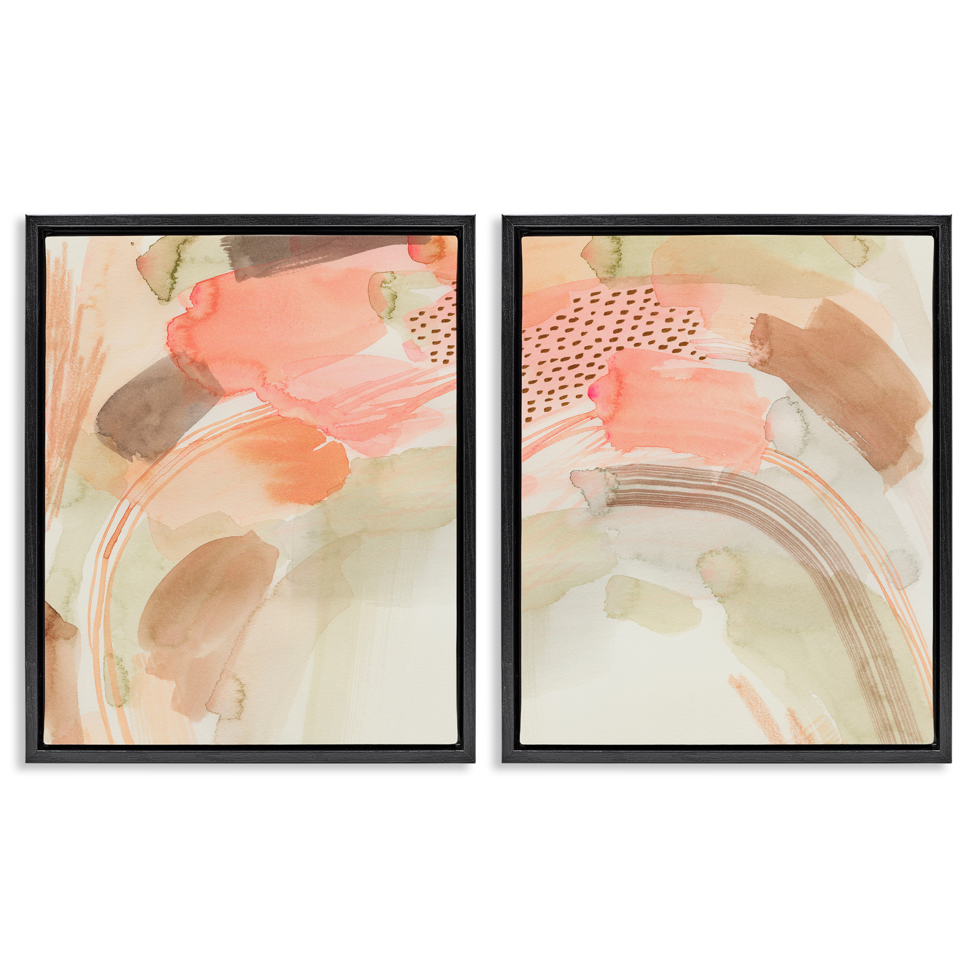Stupell Industries Pink Peach Abstract Watercolor Abstract Painting Black Floater Framed Canvas Art Print Wall Art, 31 x 25, Set of 2