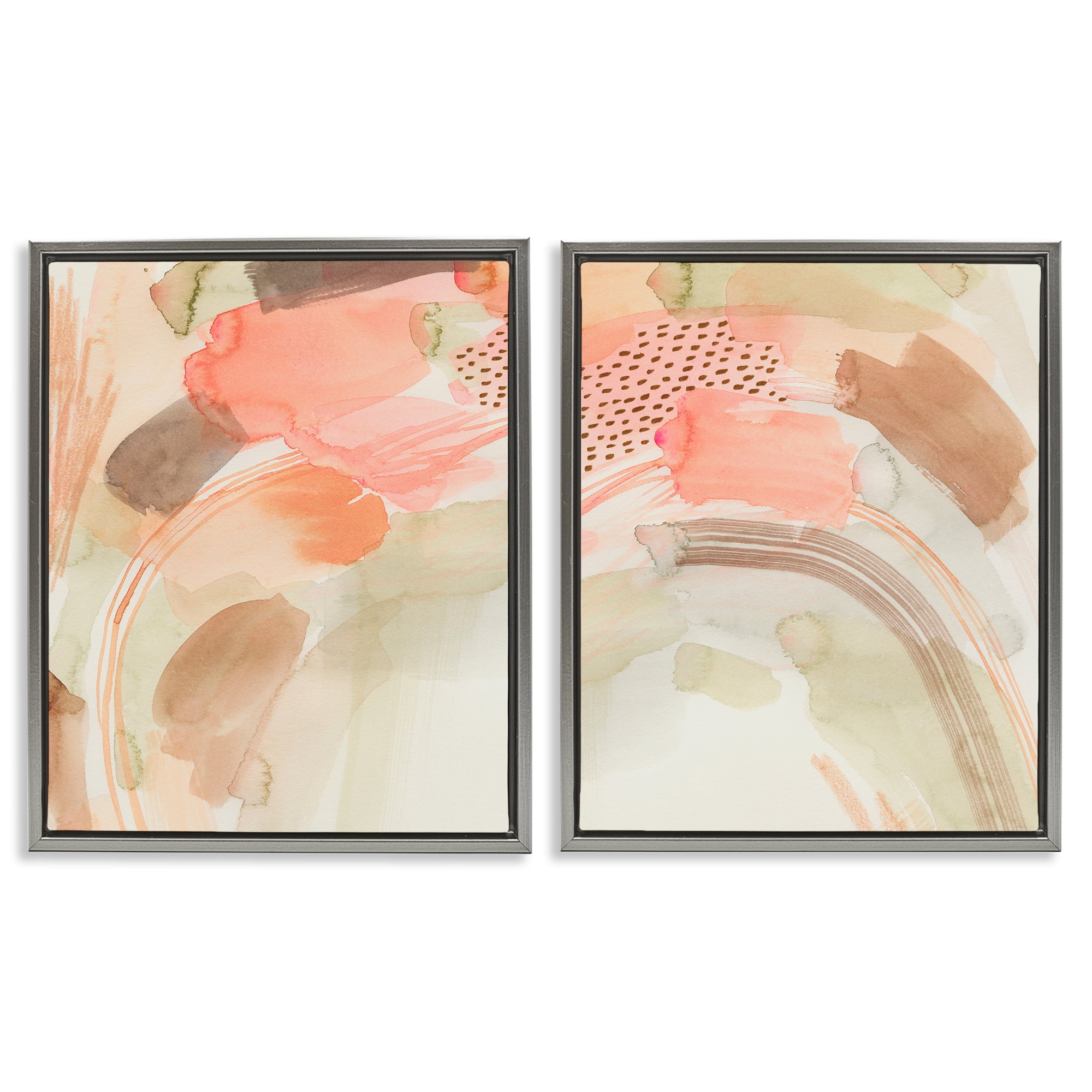 Stupell Industries Pink Peach Abstract Watercolor Abstract Painting Gray Floater Framed Canvas Art Print Wall Art, 31 x 25, Set of 2