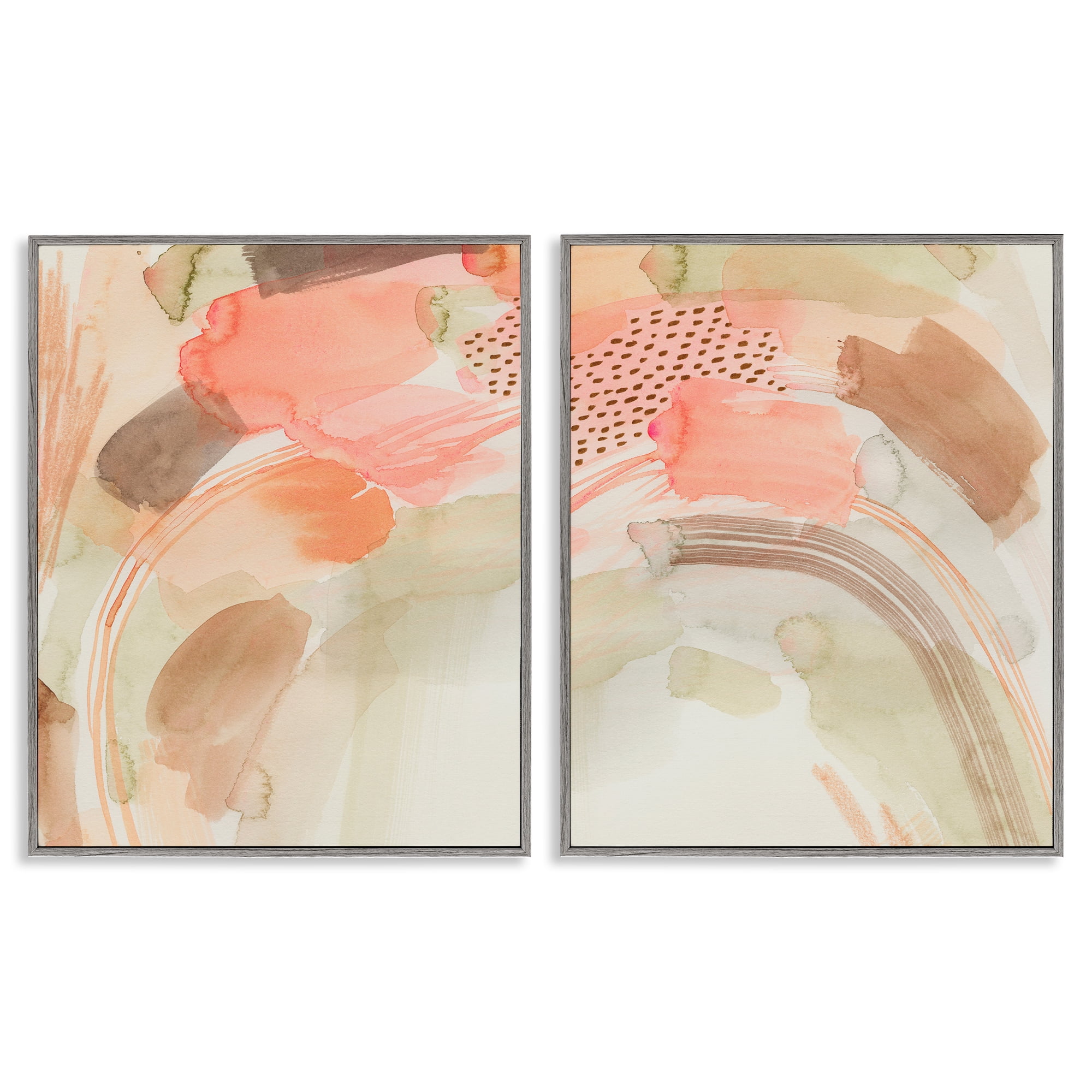 Stupell Industries Pink Peach Abstract Watercolor Abstract Painting Gray Framed Art Print Wall Art, 11 x 14, Set of 2