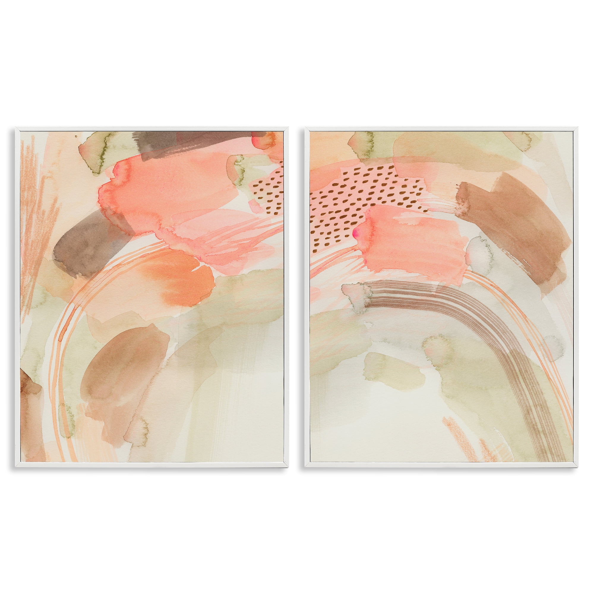 Stupell Industries Pink Peach Abstract Watercolor Abstract Painting White Framed Art Print Wall Art, 24 x 30, Set of 2