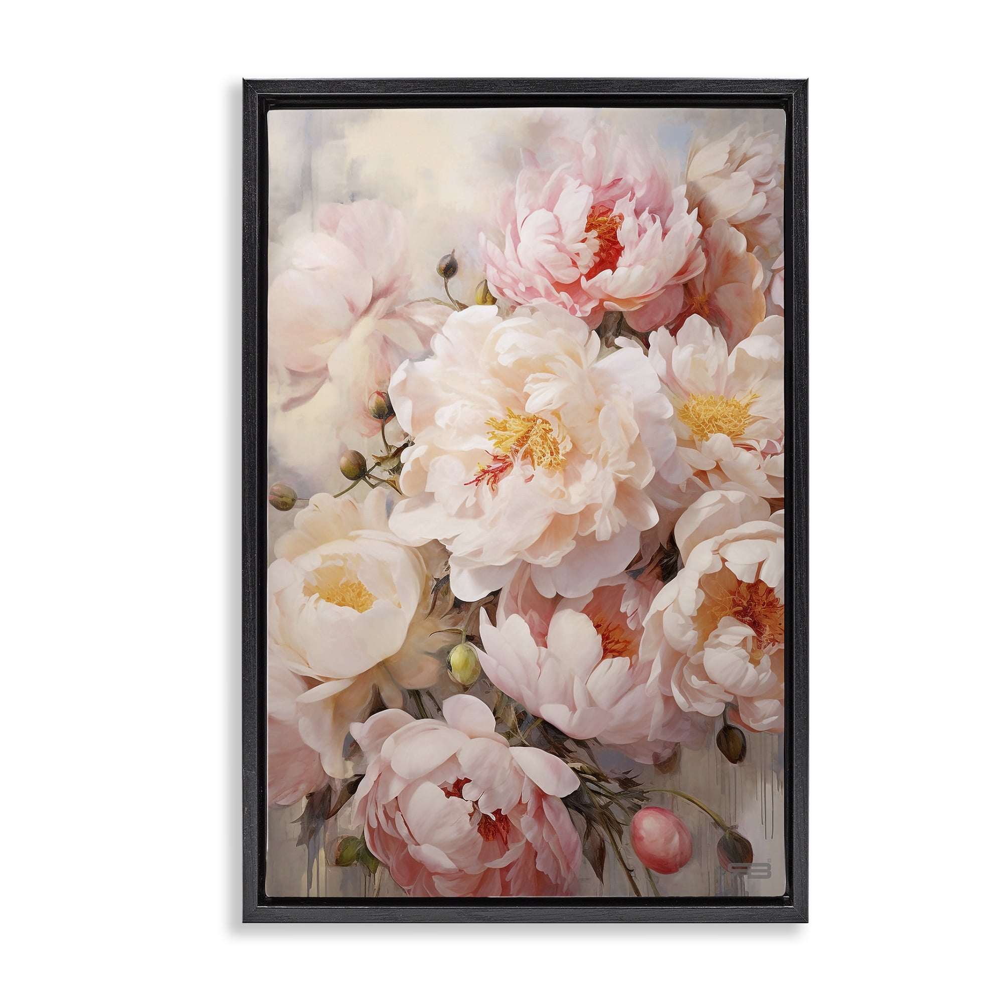 Stupell Industries Pink Peonies Collage Botanical & Floral Painting Black Floater Framed Art Print Wall Art, 21 x 31