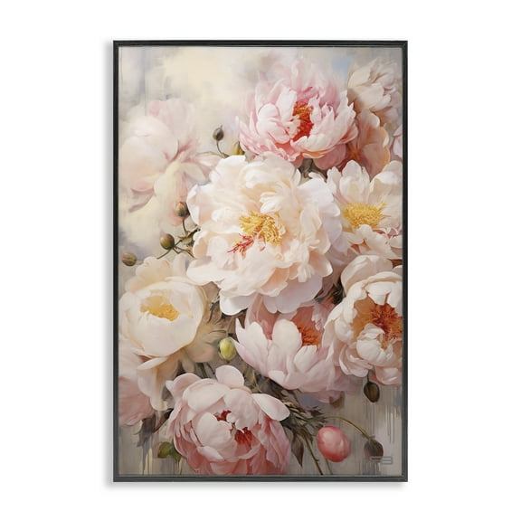 Stupell Industries Pink Peonies Collage Botanical & Floral Painting Black Framed Art Print Wall Art, 12 x 18