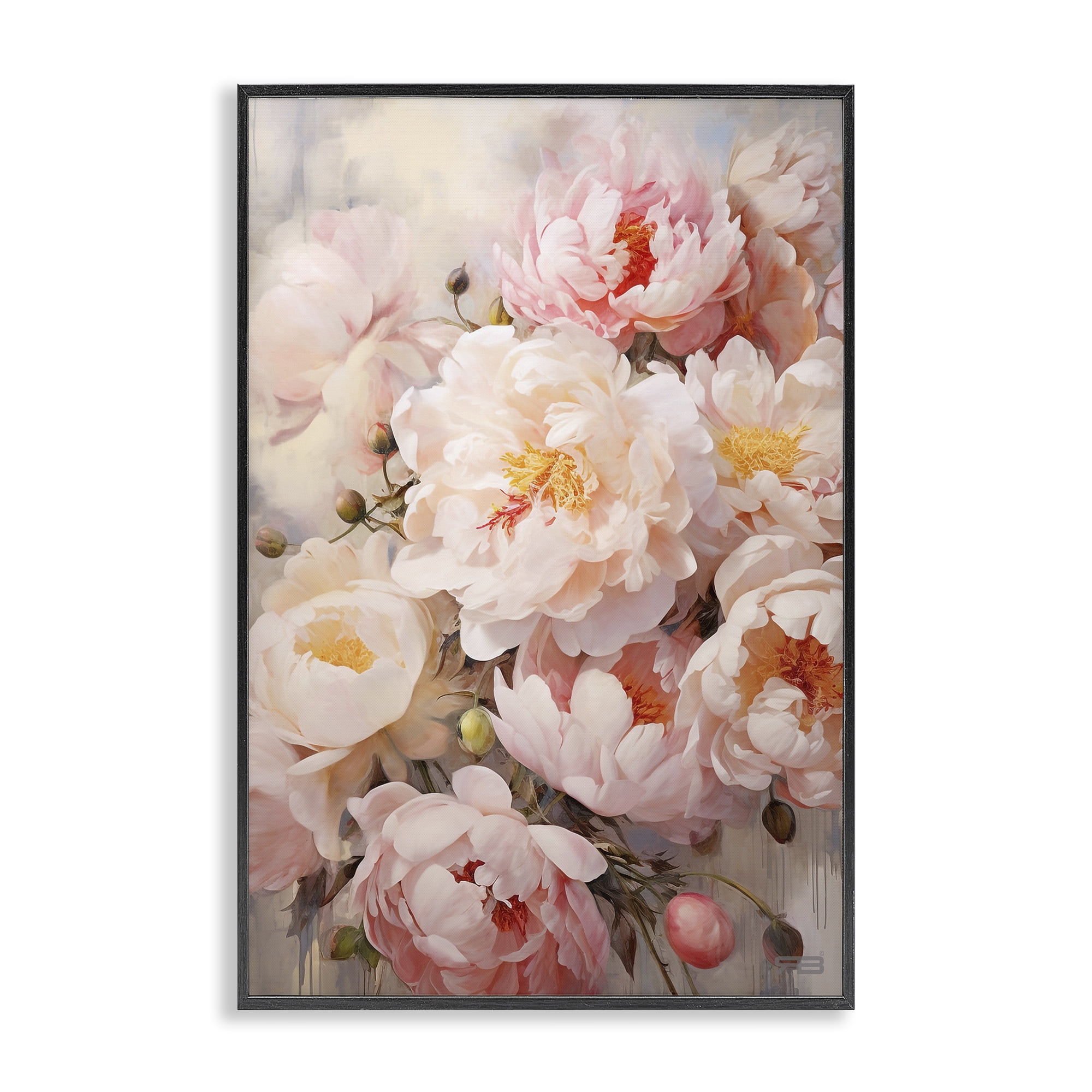 Stupell Industries Pink Peonies Collage Botanical & Floral Painting Black Framed Art Print Wall Art, 16 x 24