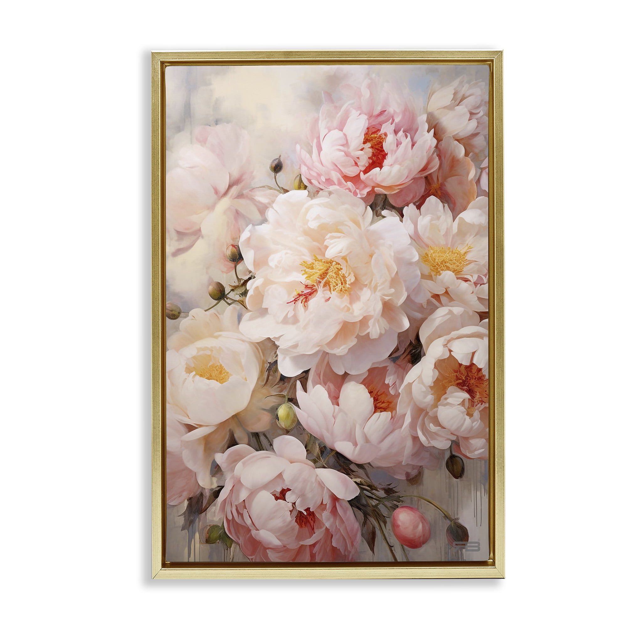 Stupell Industries Pink Peonies Collage Botanical & Floral Painting Gold Floater Framed Art Print Wall Art, 17 x 25