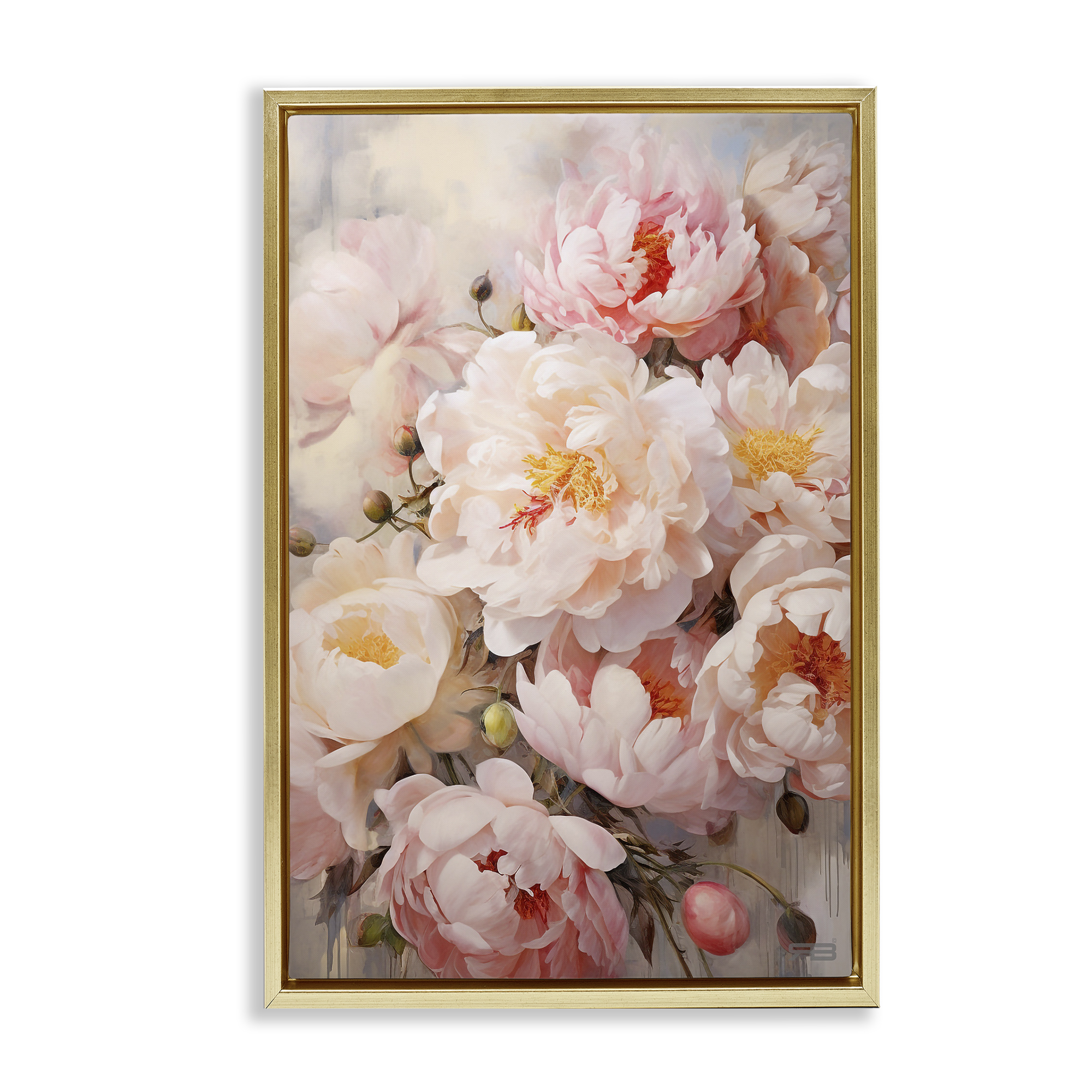 Stupell Industries Pink Peonies Collage Botanical & Floral Painting Gold Floater Framed Art Print Wall Art, 21 x 31
