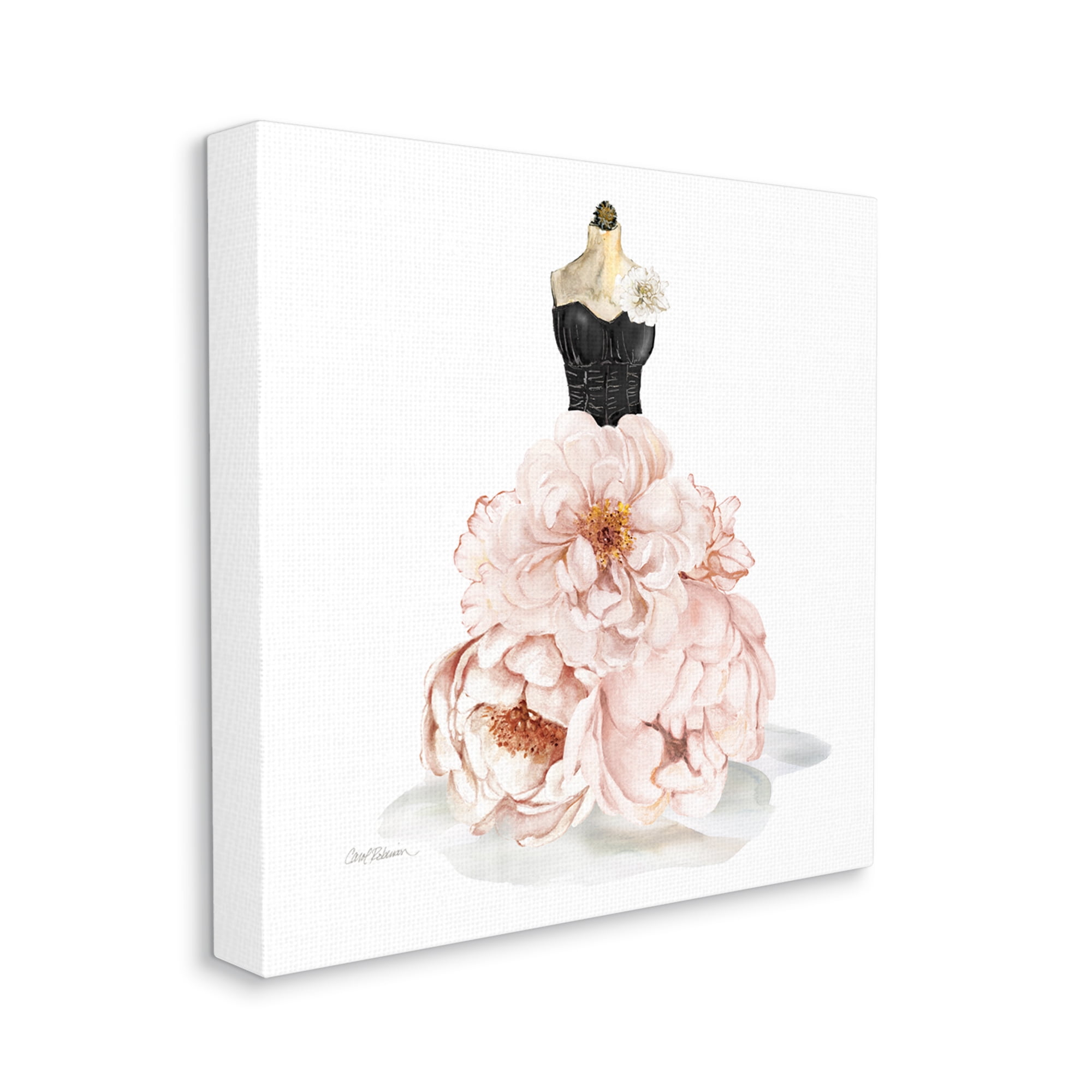 Stupell Industries Pink Peonies Floral Dress Black Corset Fashion Mannequin Beauty & Fashion Painting Gallery Wrapped Canvas Print Wall Art, 30 x 30