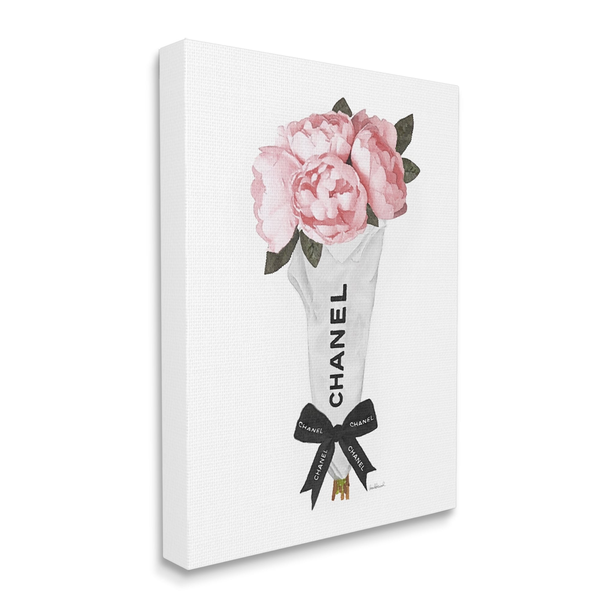 Stupell Industries Pink Peonies Flower Bouquet Glam Fashion Bow Botanical & Floral Painting Gallery Wrapped Canvas Print Wall Art, 16 x 20