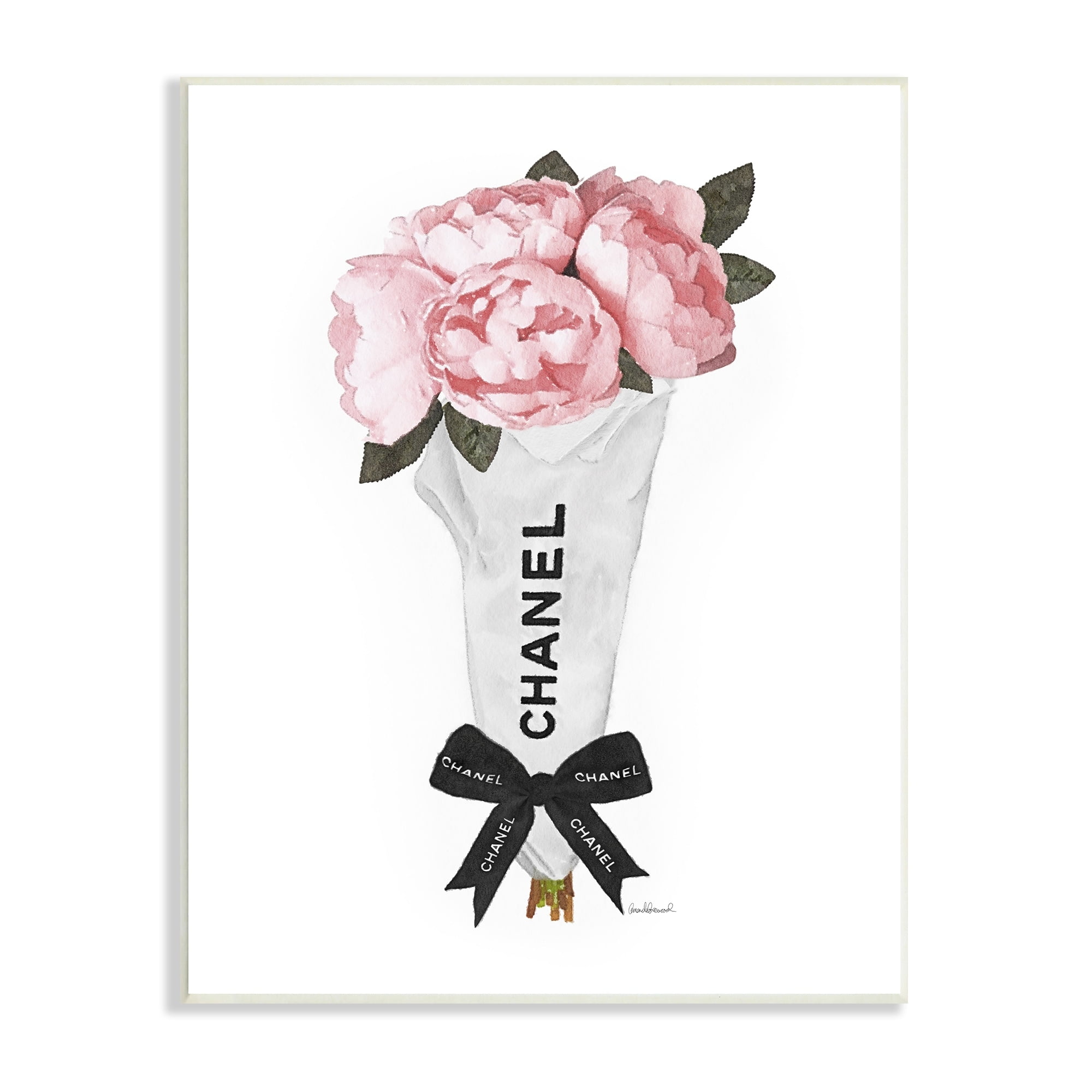 Stupell Industries Pink Peonies Flower Bouquet Glam Fashion Bow Botanical & Floral Painting Unframed Art Print Wall Art, 13 x 19
