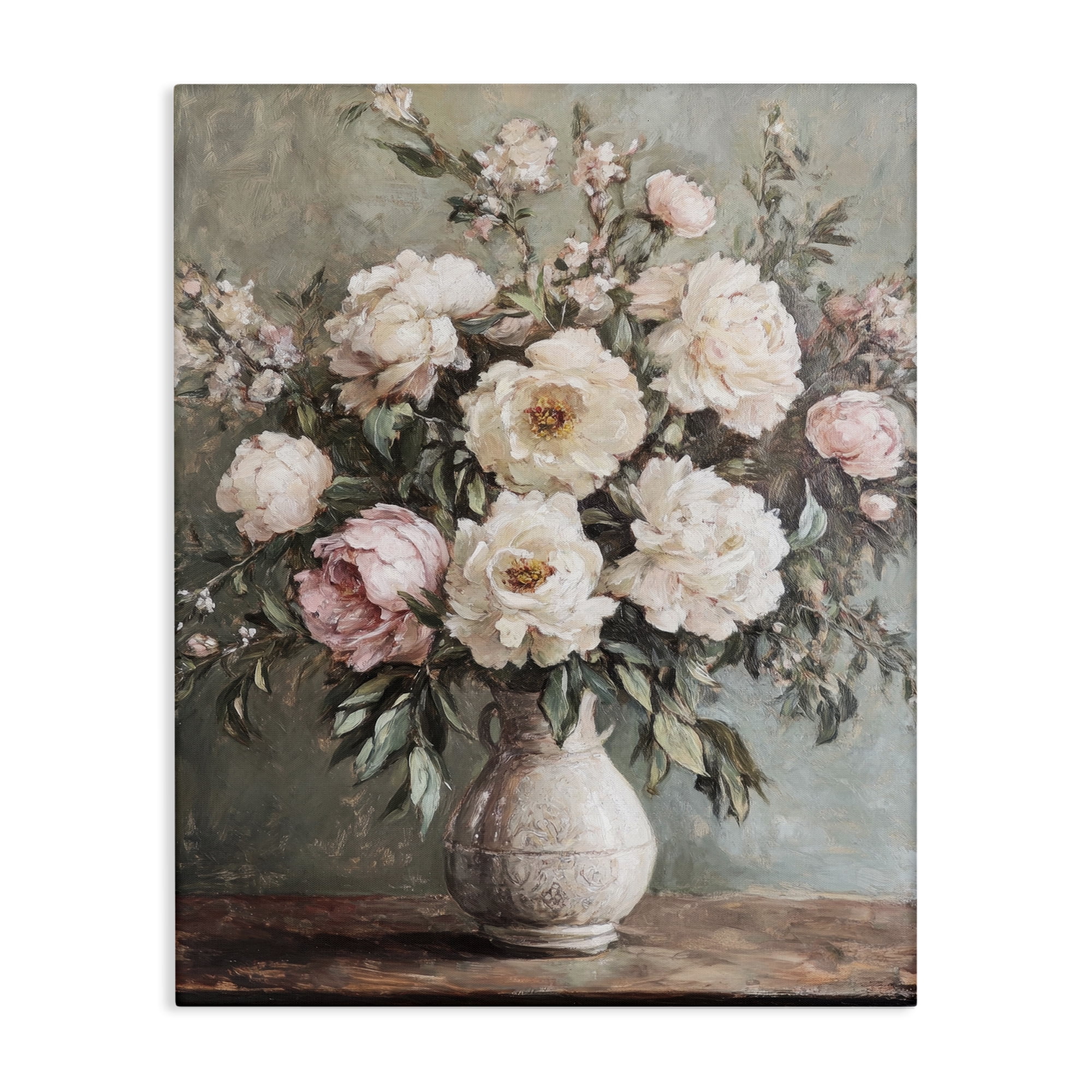 Stupell Industries Pink Peonies Ornate Vase Plants & Flowers Painting Wrapped Canvas Art Print Wall Art, 36 x 48