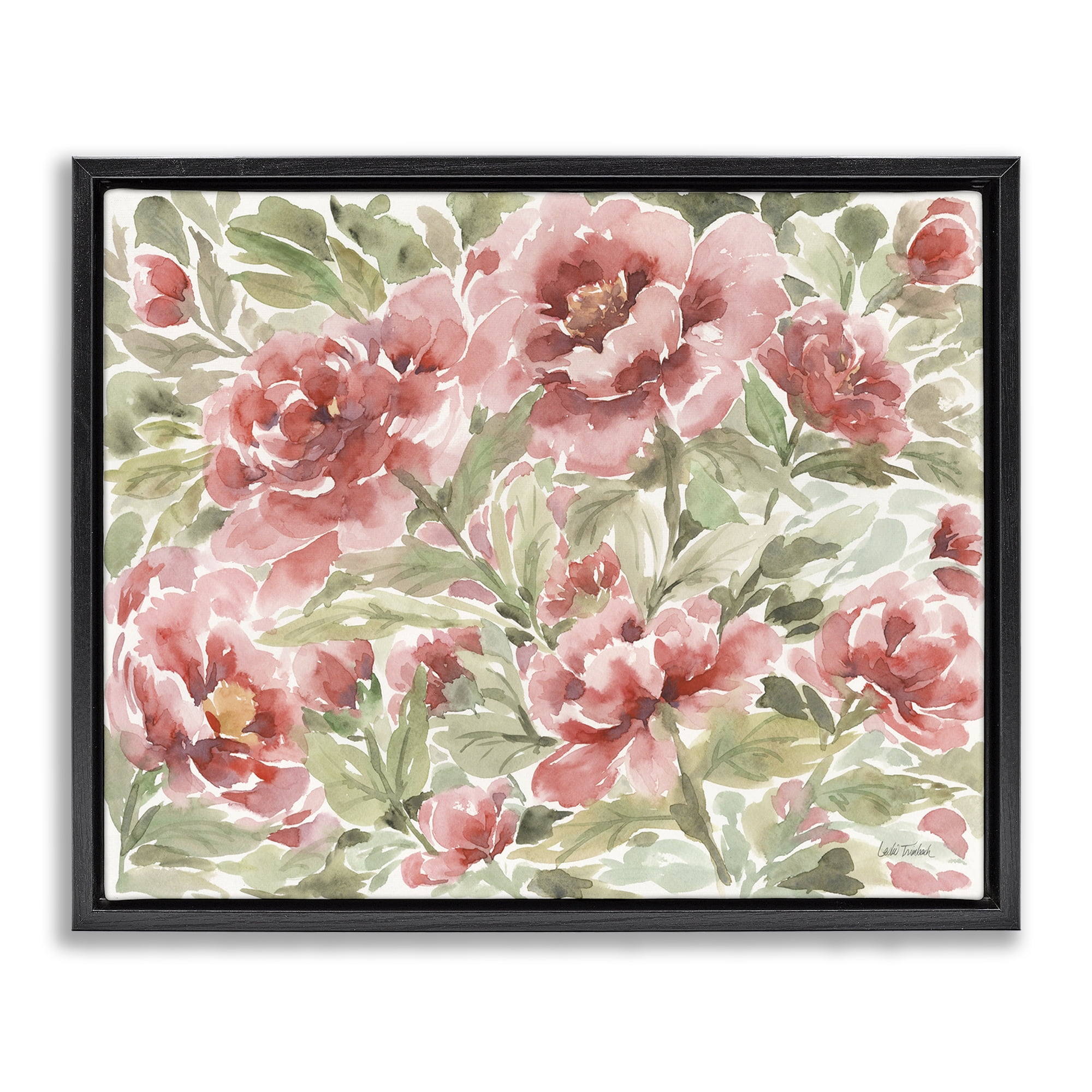 Stupell Industries Pink Peonies Pattern Botanical & Floral Painting Black Floater Framed Art Print Wall Art, 31 x 25